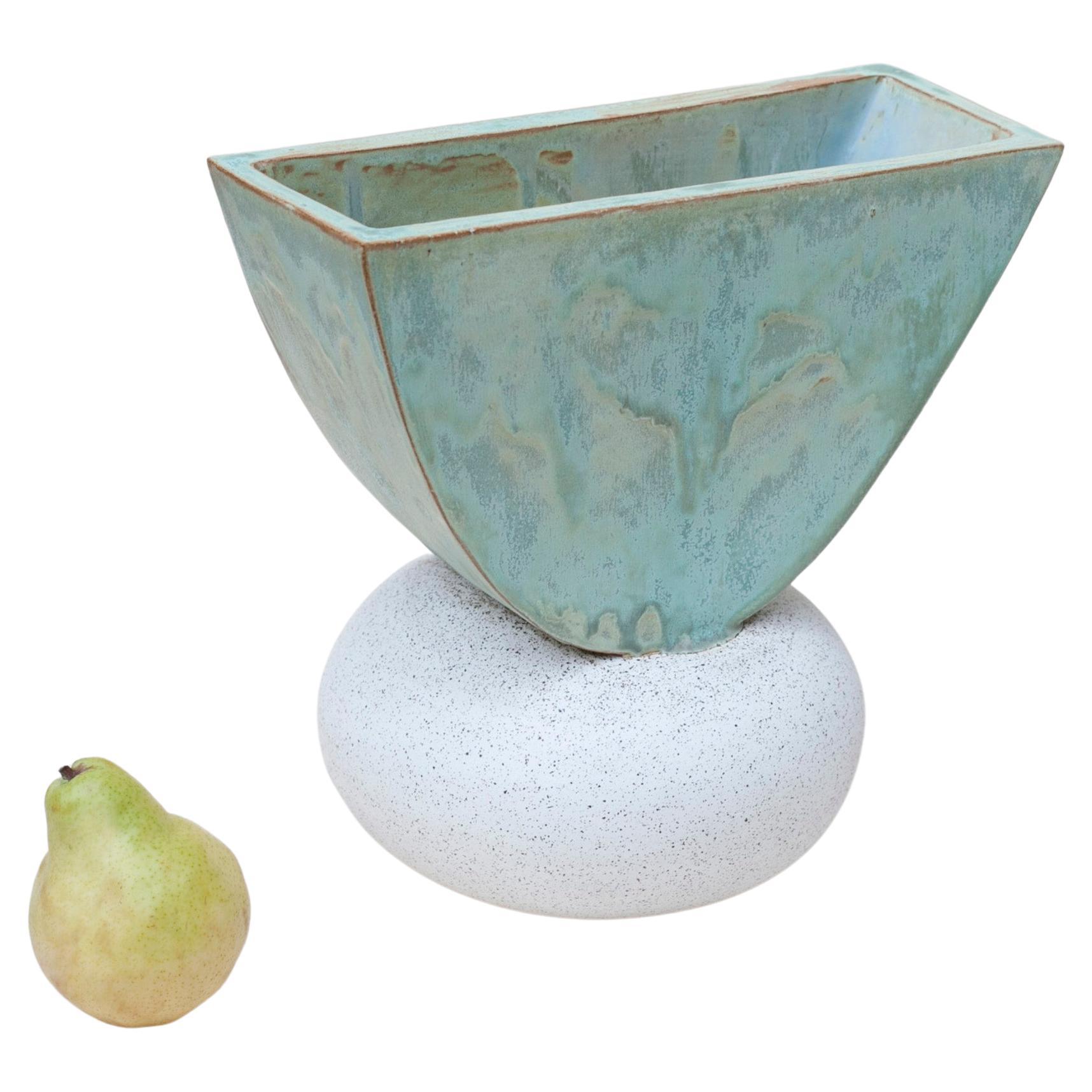 Green Tall Textured Handmade Ceramic Vase or Wabi Sabi Interior