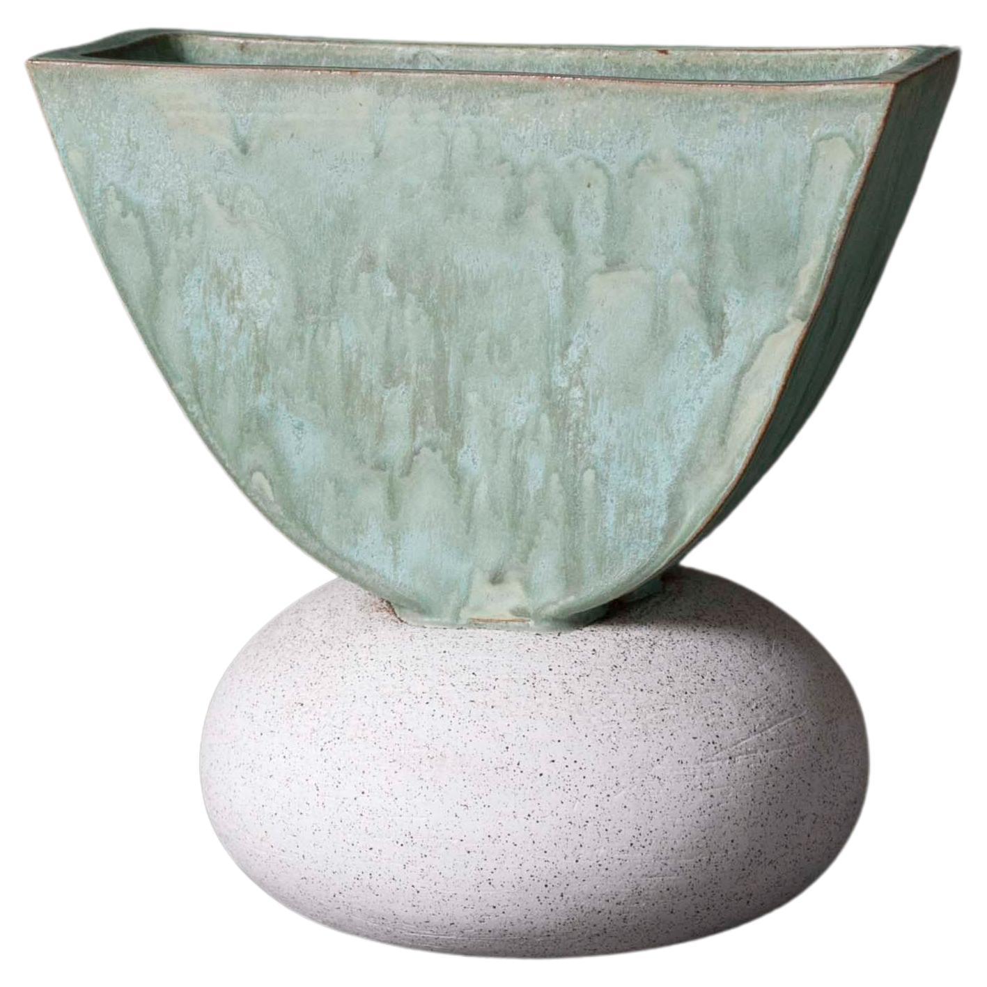 Contemporary Handmade Ceramic Ash Vase XL, Green and White