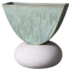 Vaso per cenere in ceramica contemporanea fatto a mano XL, verde e bianco