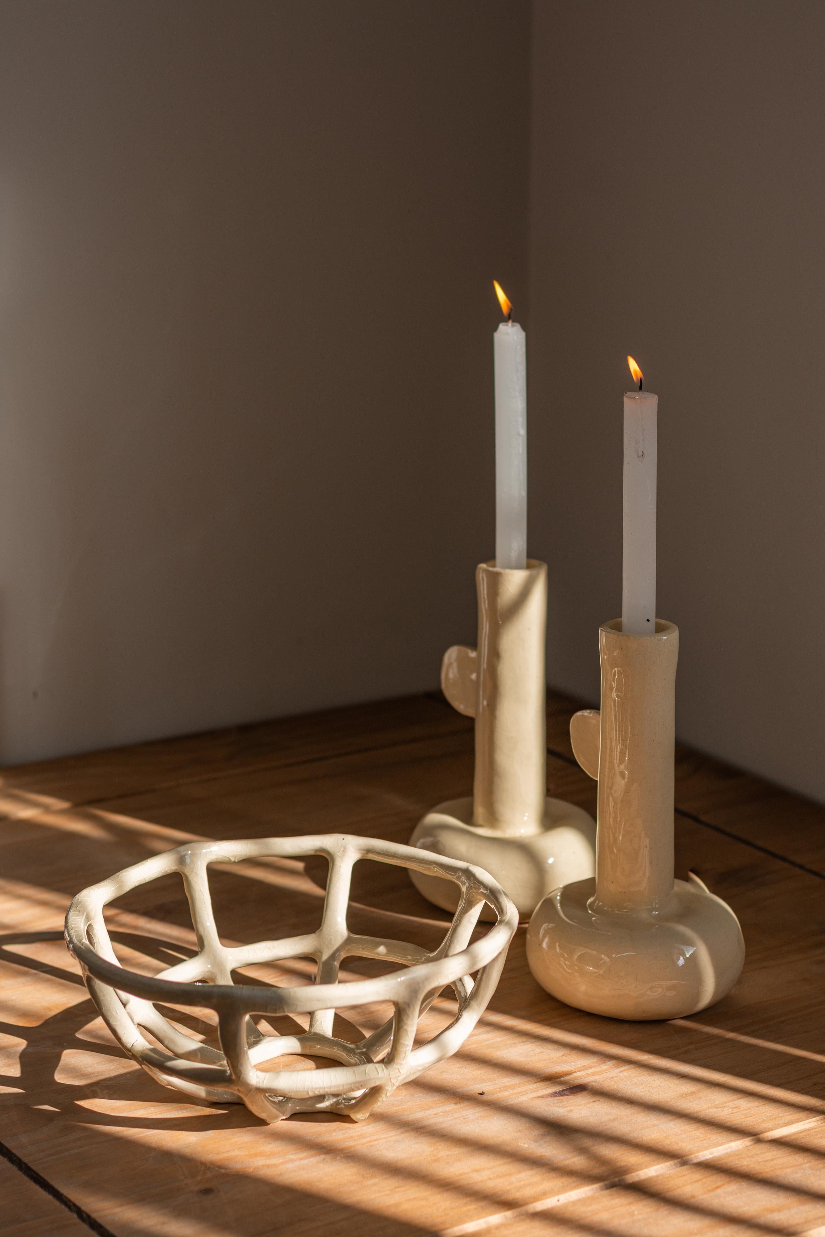 Brazilian contemporary handmade ceramic candle holder RUPA  For Sale