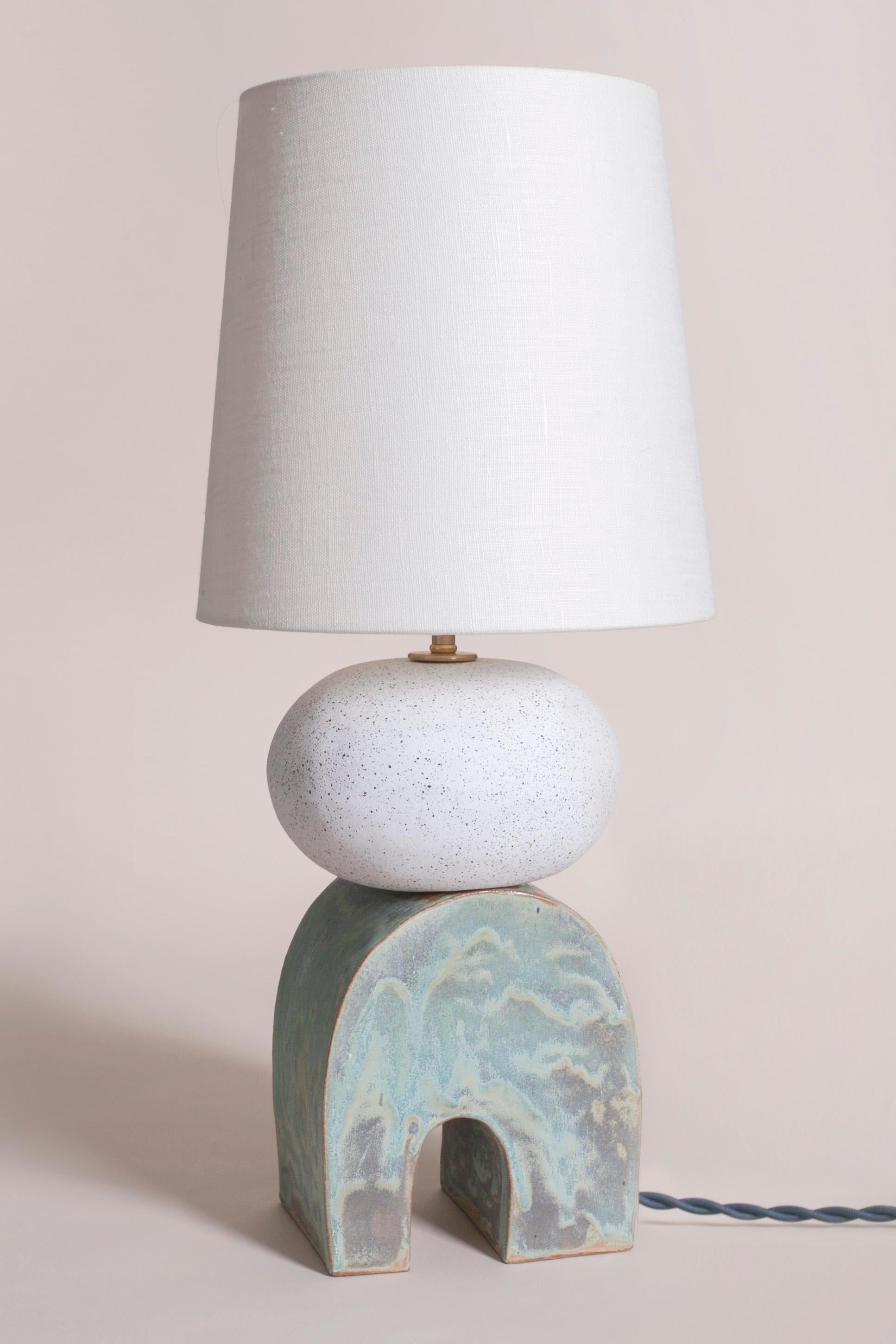 Modern Contemporary Handmade Ceramic Devoe Lamp, White and Green For Sale