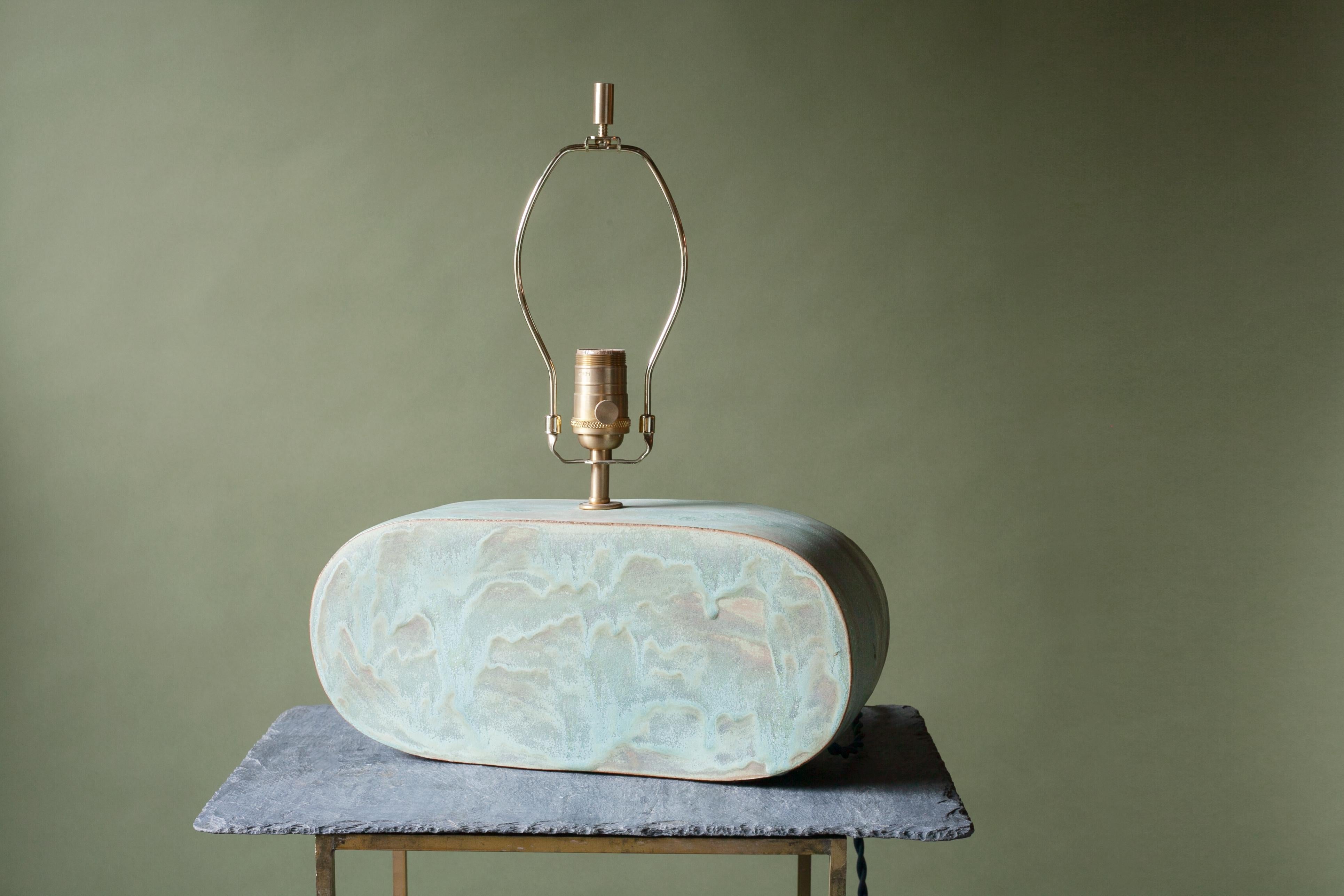 Modern Contemporary Handmade Ceramic Graham Lamp, Green Glaze For Sale