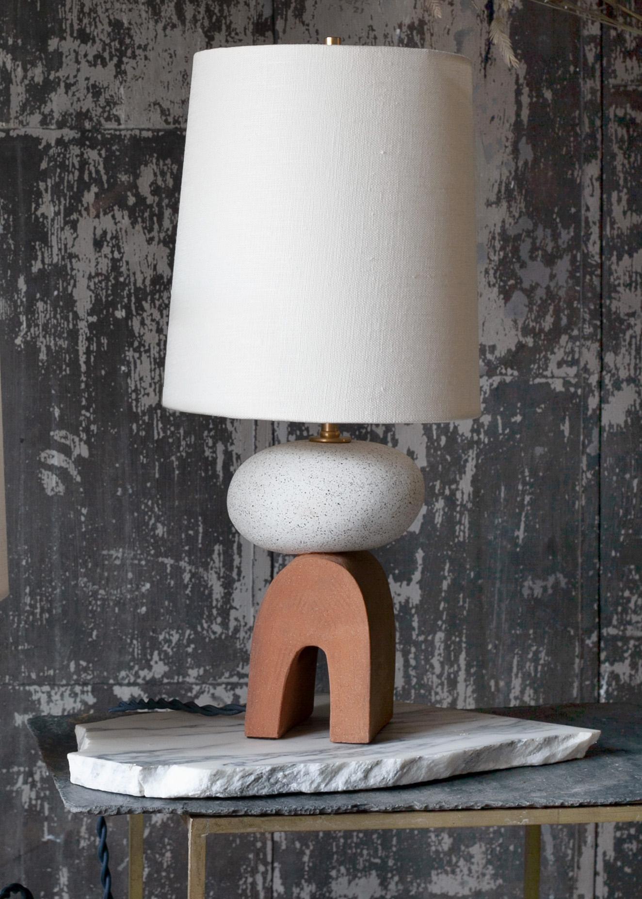 Contemporary Handmade Ceramic Mini Devoe Small Table Lamp - white and red