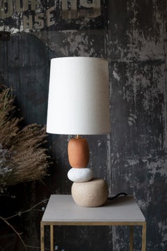 Mini Lorimer - Contemporary Handmade Ceramic Table Lamp, woven shade