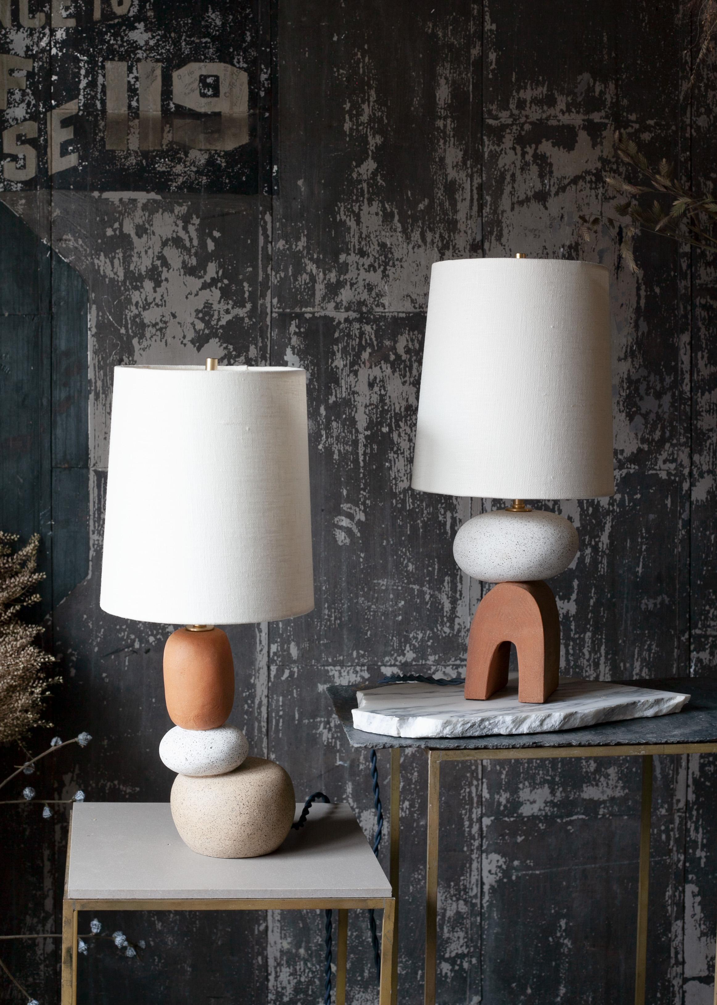 Modern Mini Lorimer - Contemporary Handmade Ceramic Table Lamp, woven shade For Sale