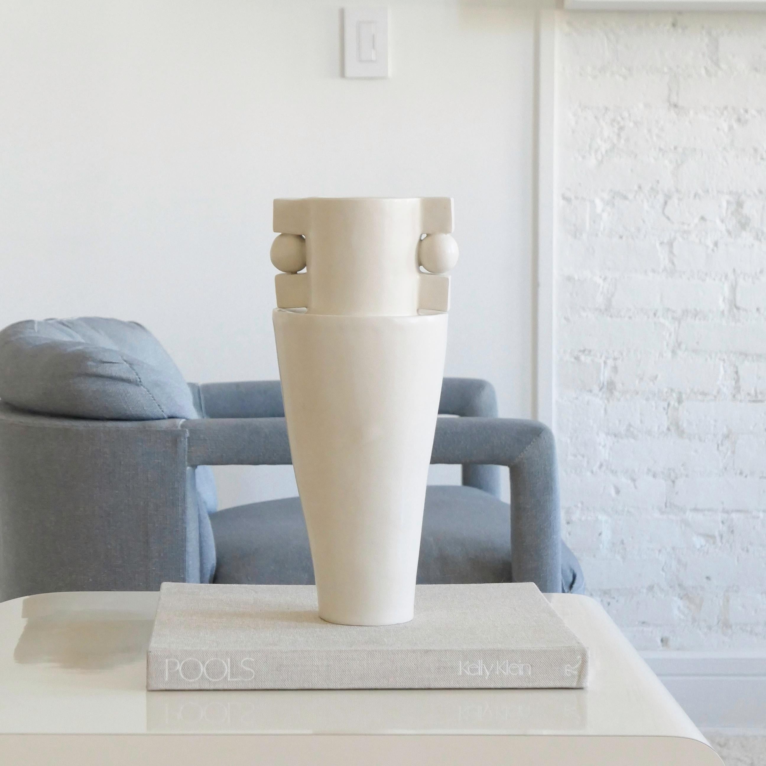 Hand-Carved Contemporary Handmade Ceramic Vase in White