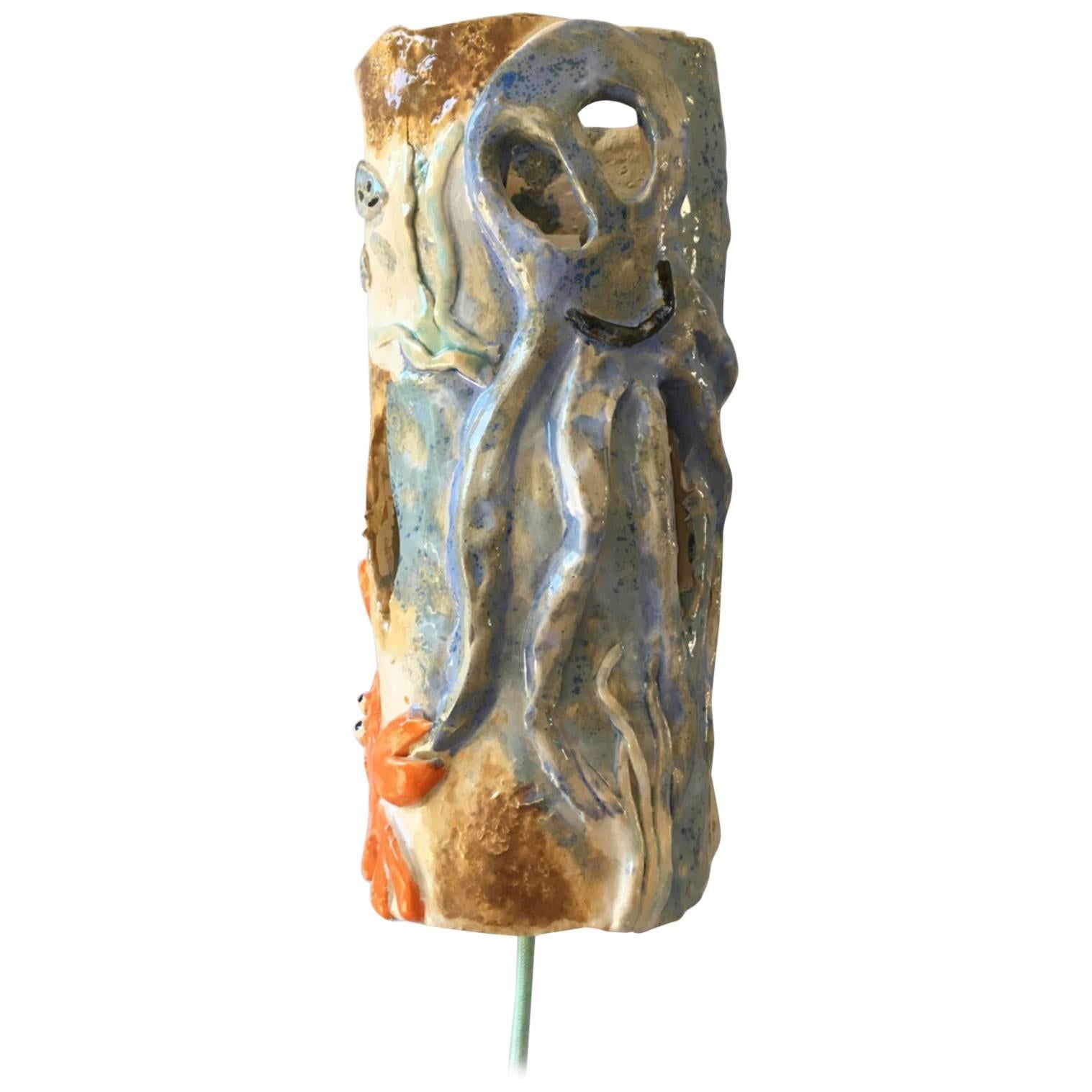 Contemporary Handmade Ceramic Wall Lamp 'Rencontre Avec M Crab' For Sale