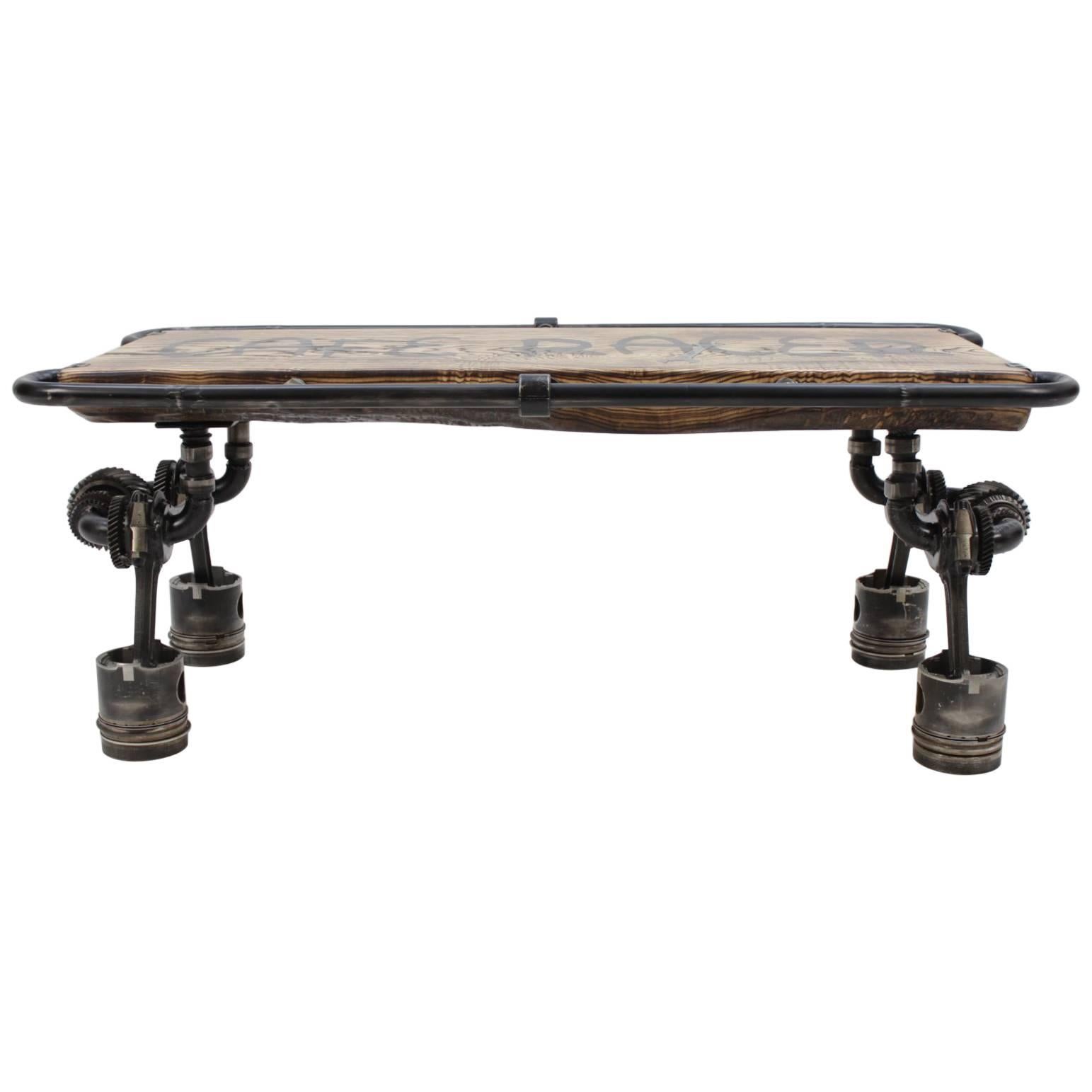 Contemporary Handmade Coffee "Cafe Racer" Table by Baldos For Sale