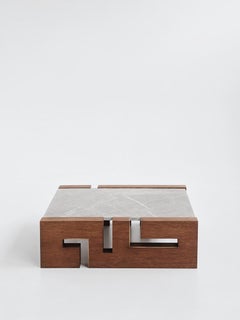 Contemporary Handmade Coffee Table THISBE Solid Wood and Marble Top by Anaktae