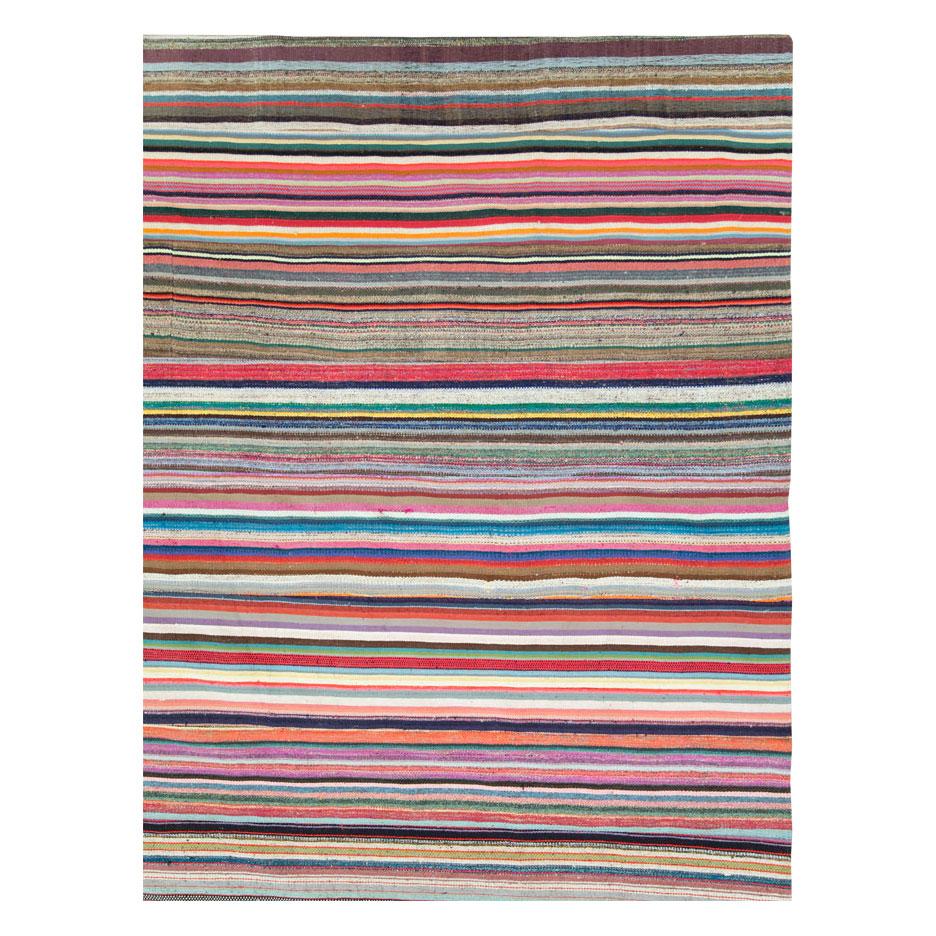 Alfombra Turca Contemporánea de Tejido Plano Cuadrado y Colorido, Hecha a Mano Moderno en venta