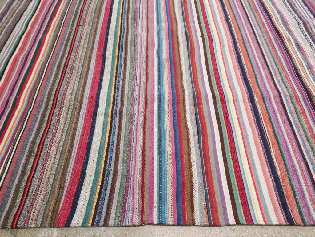 Contemporary Handmade Colorful Turkish Oversize Square Flat-Weave Rug For Sale 1