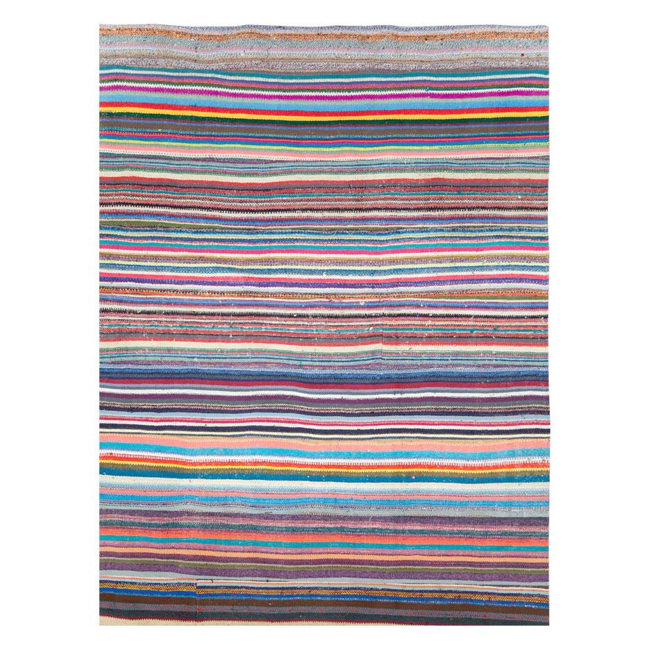 Hand-Woven Contemporary Handmade Colorful Turkish Oversize Square Flat-Weave Rug For Sale