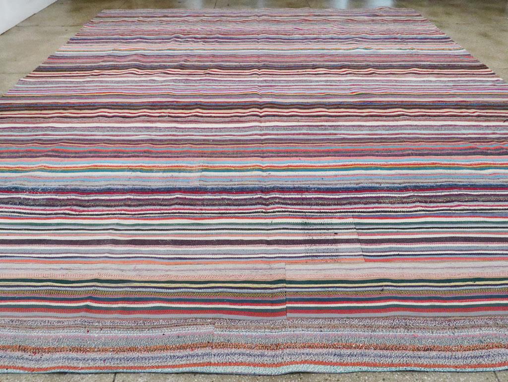 Contemporary Handmade Colorful Turkish Oversize Square Flat-Weave Rug In New Condition For Sale In New York, NY