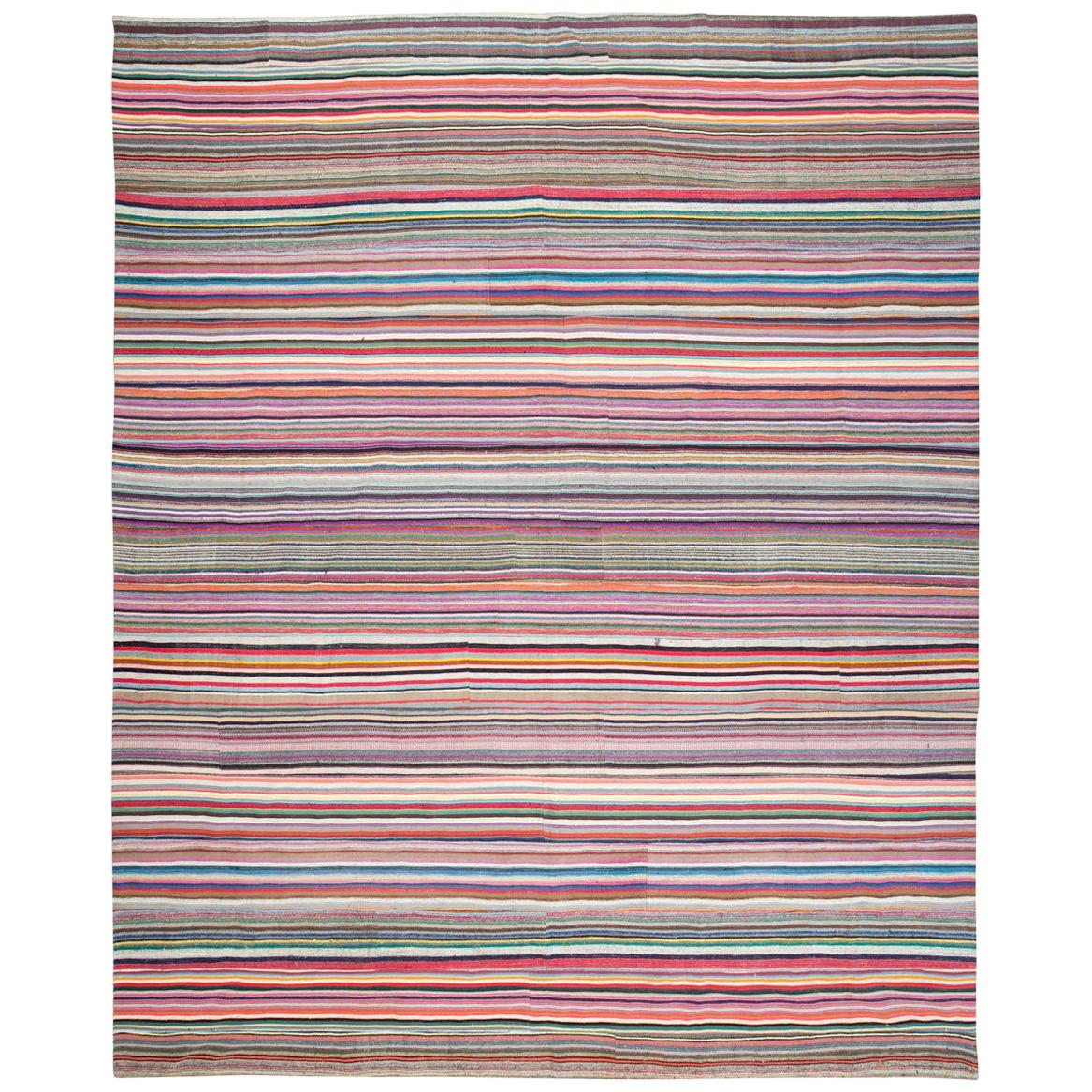 Contemporary Handmade Colorful Turkish Oversize Square Flat-Weave Rug