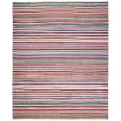 Contemporary Handmade Colorful Turkish Oversize Square Flat-Weave Rug
