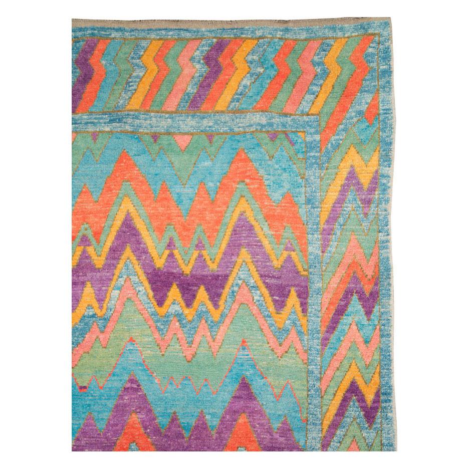 Modern Contemporary Handmade Colorful Turkish Shag Room Size Rug For Sale