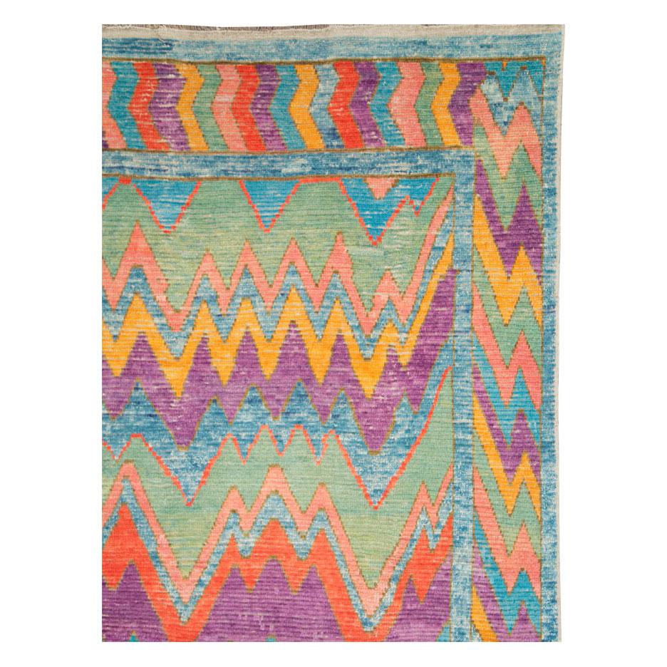 Hand-Knotted Contemporary Handmade Colorful Turkish Shag Room Size Rug For Sale