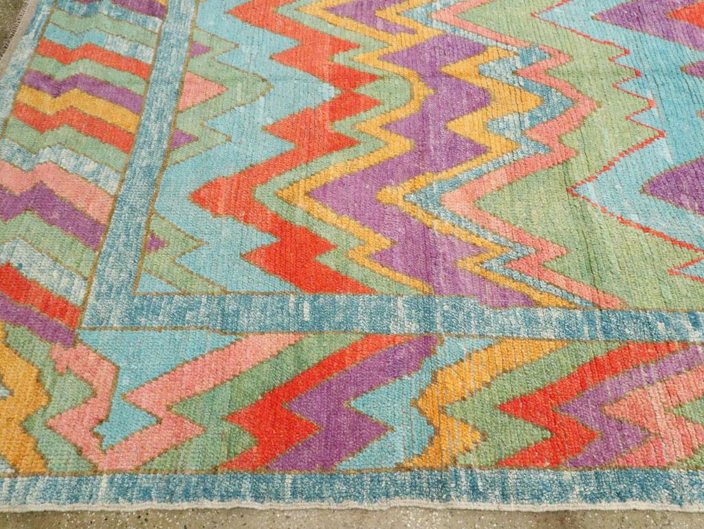 Contemporary Handmade Colorful Turkish Shag Room Size Rug For Sale 2