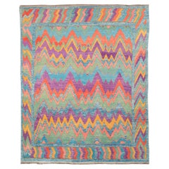 Contemporary Handmade Colorful Turkish Shag Room Size Rug