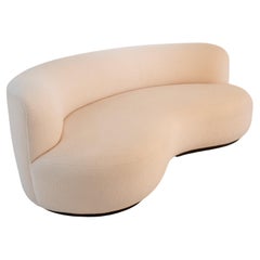 Contemporary Handmade Curved Sofa Upholstered in White Bouclé