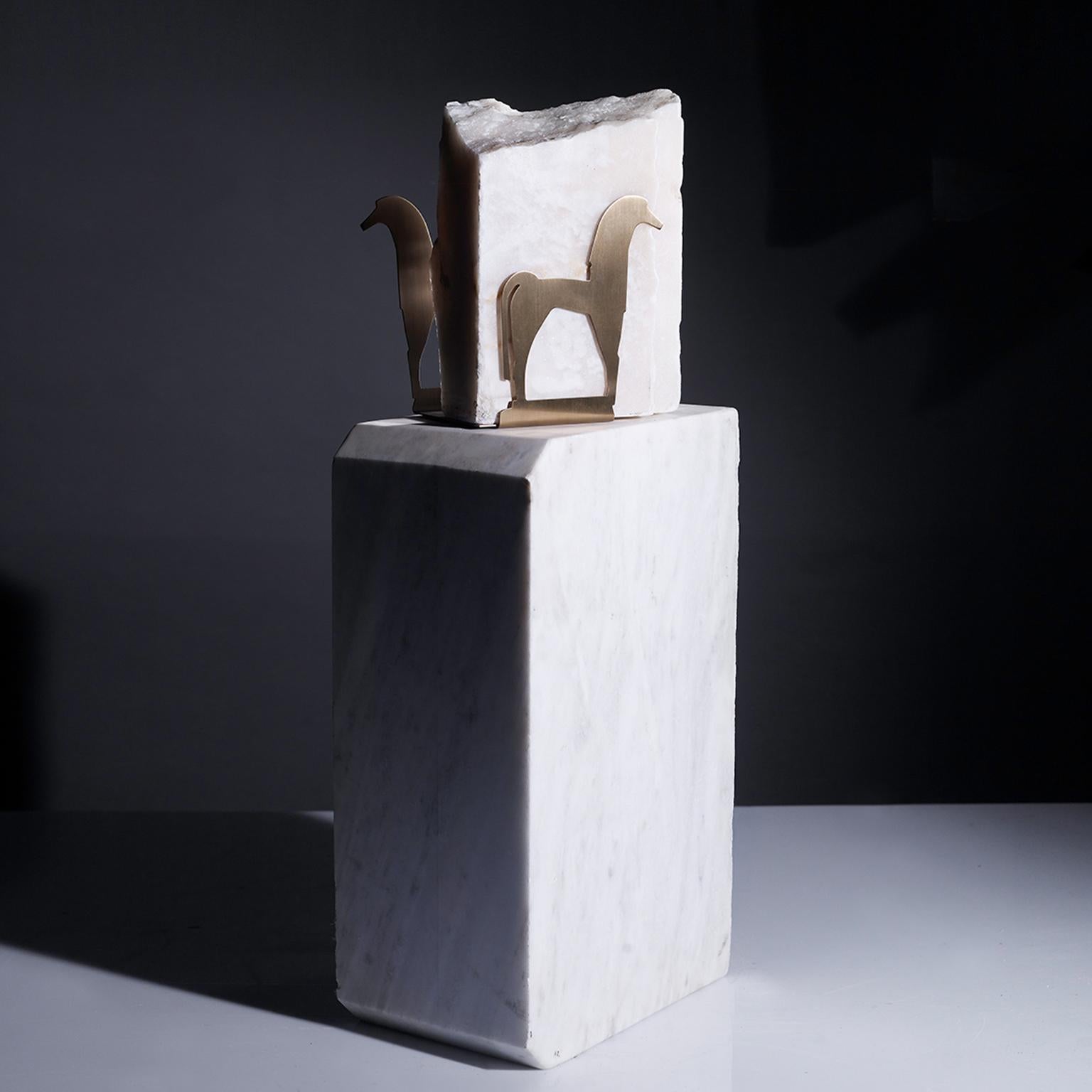 Contemporary Handmade Dark Brass Bookend HIPPOS, Ancient Greek Forms by Anaktae In New Condition For Sale In Athens, GR