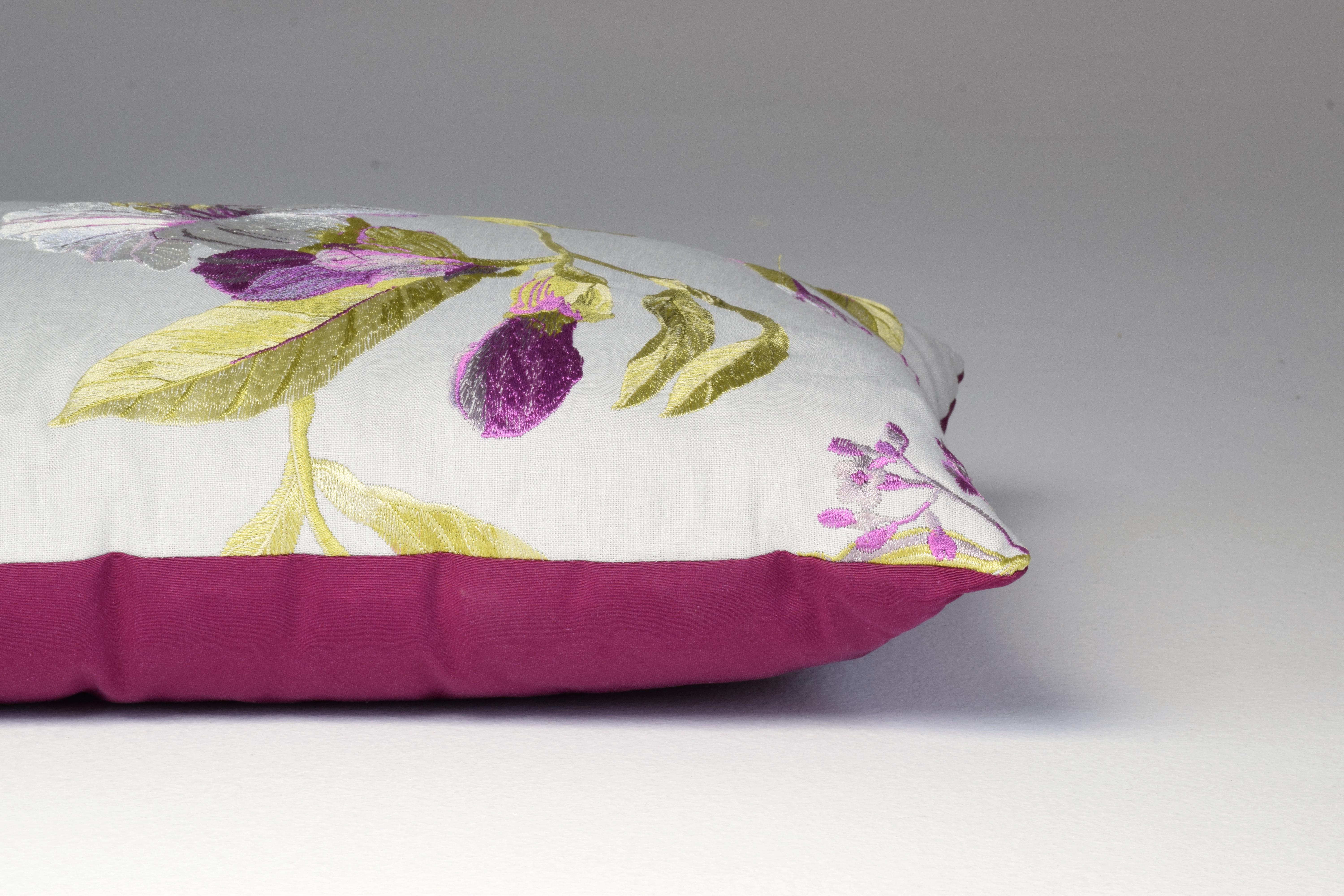 Embroidered Contemporary Handmade Designer Floral Pillow For Sale