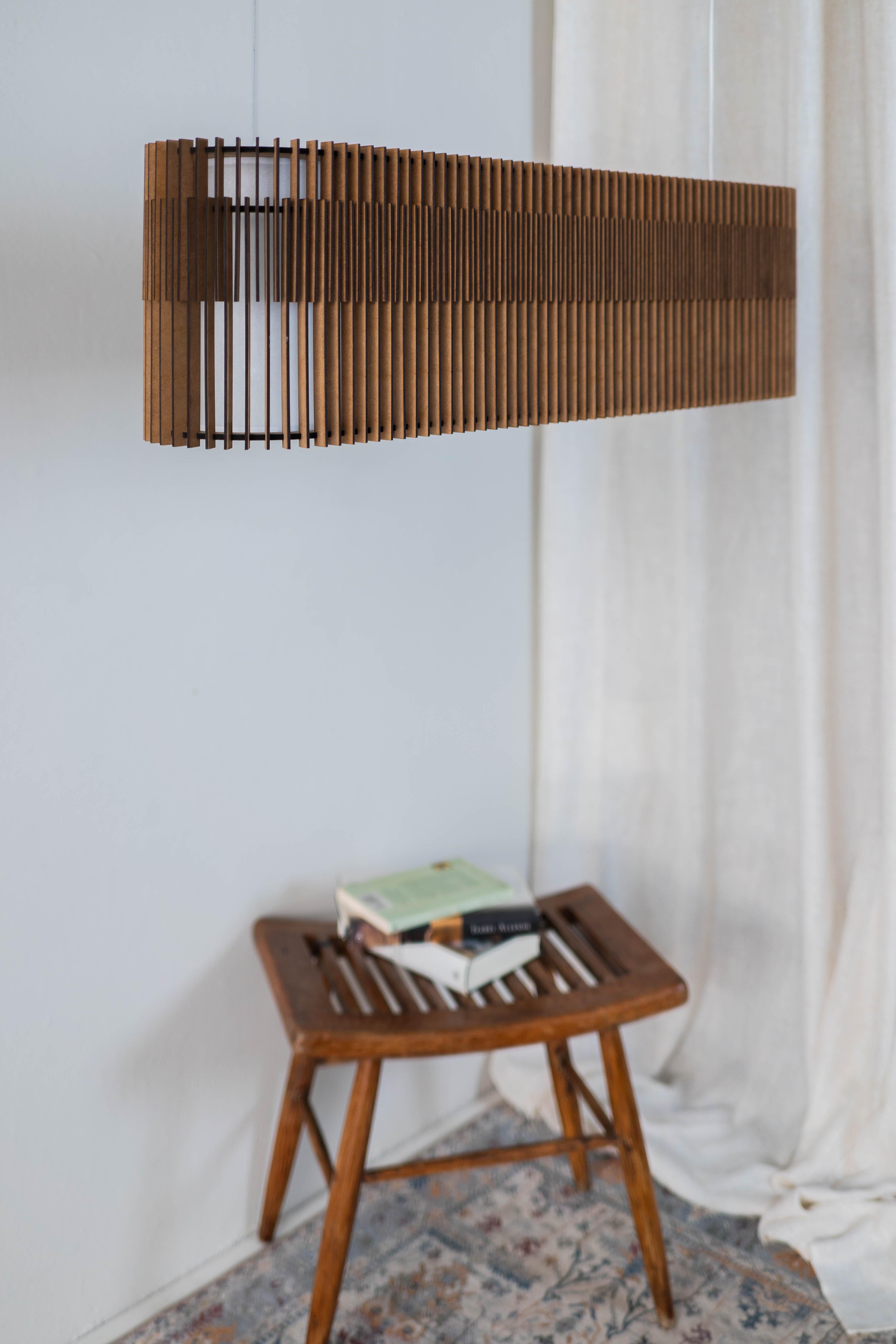 Contemporary, Handmade Double Pendant Lamp, Mdf Wood Large, L2000 For Sale 1