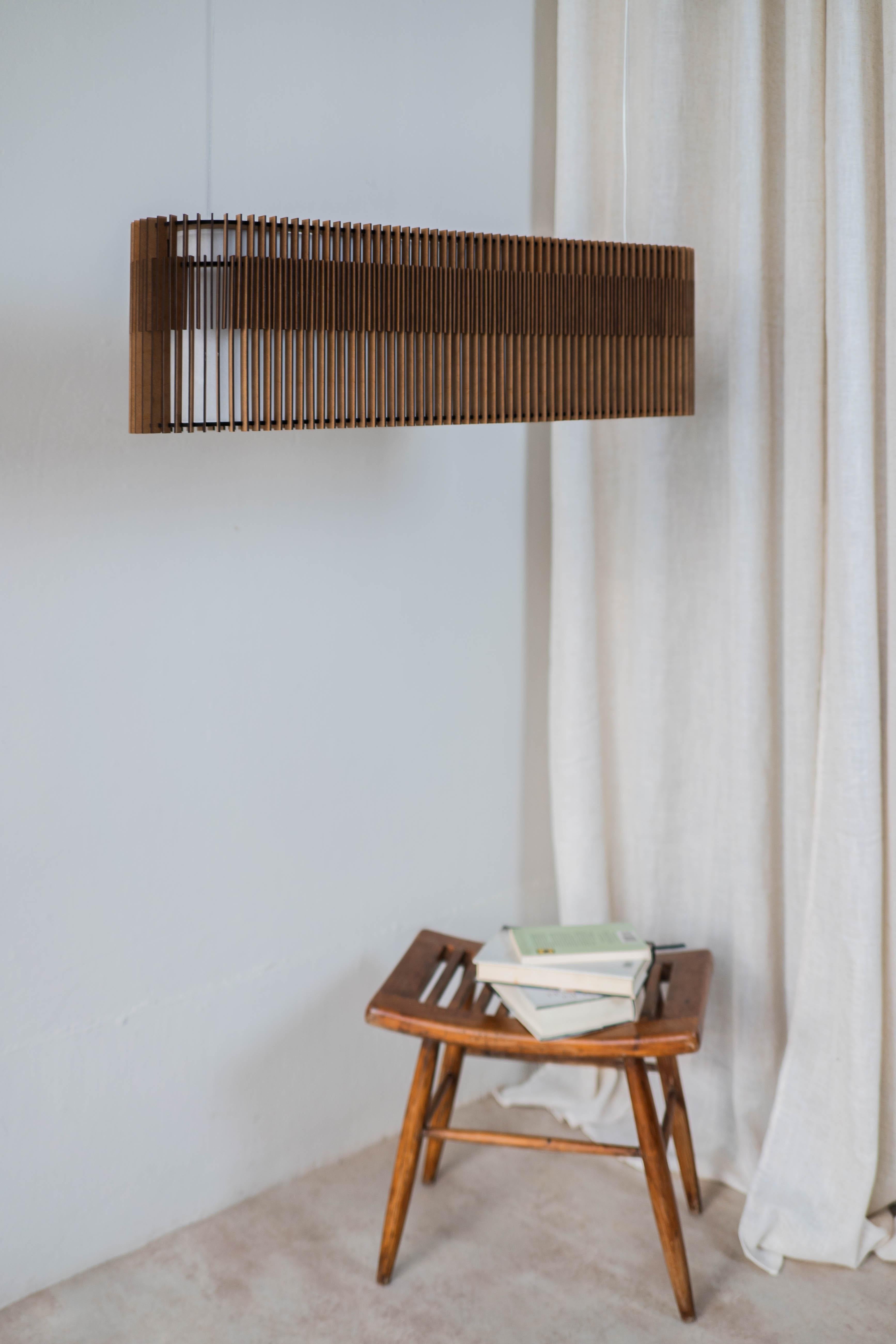 Contemporary, Handmade Double Suspension Lamp, Mdf Wood Large, L2000 en vente 4