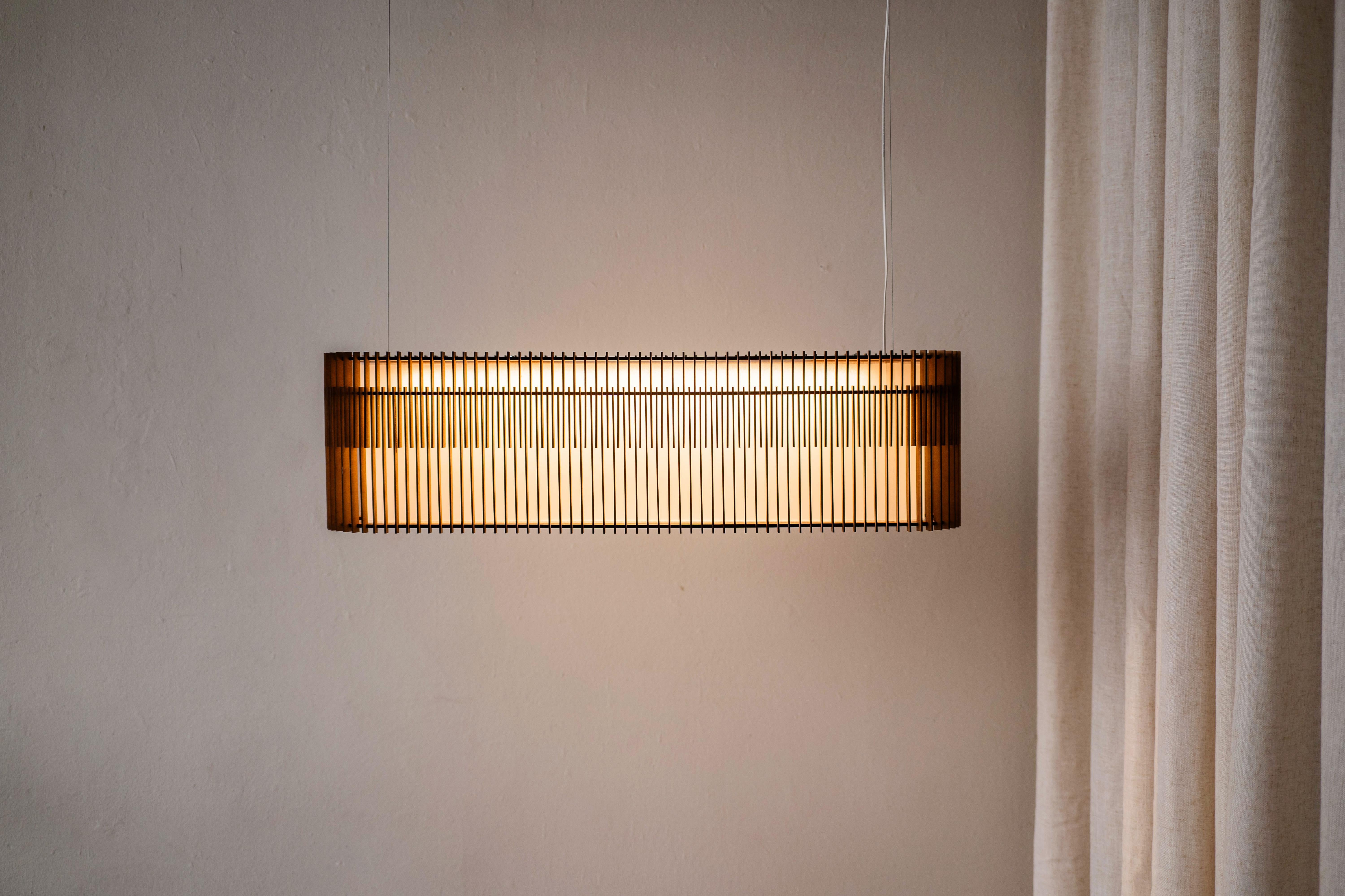 Contemporary, Handmade Double Suspension Lamp, Mdf Wood Large, L2000 en vente 10