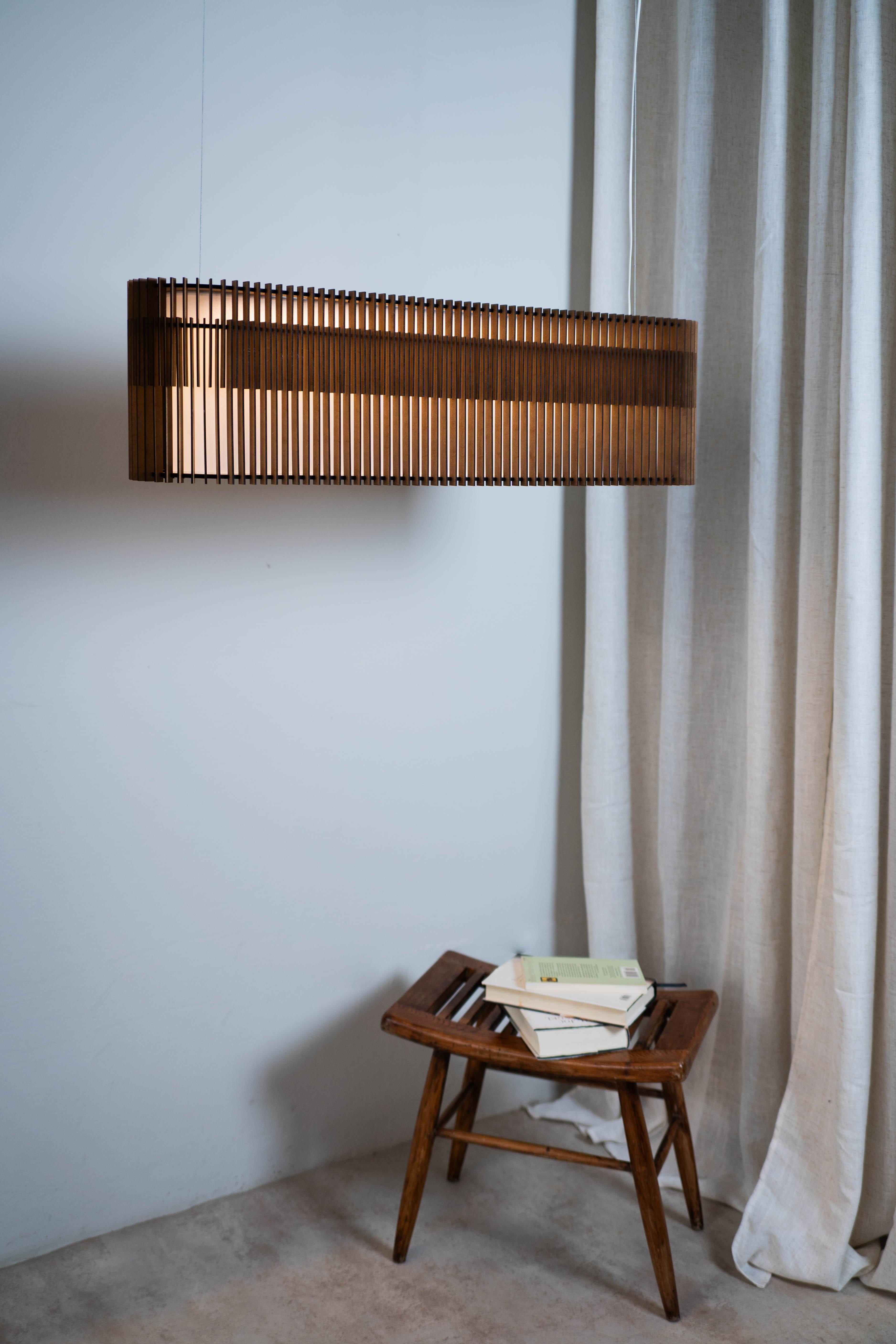 Contemporary, Handmade Double Suspension Lamp, Mdf Wood Large, L2000 en vente 11