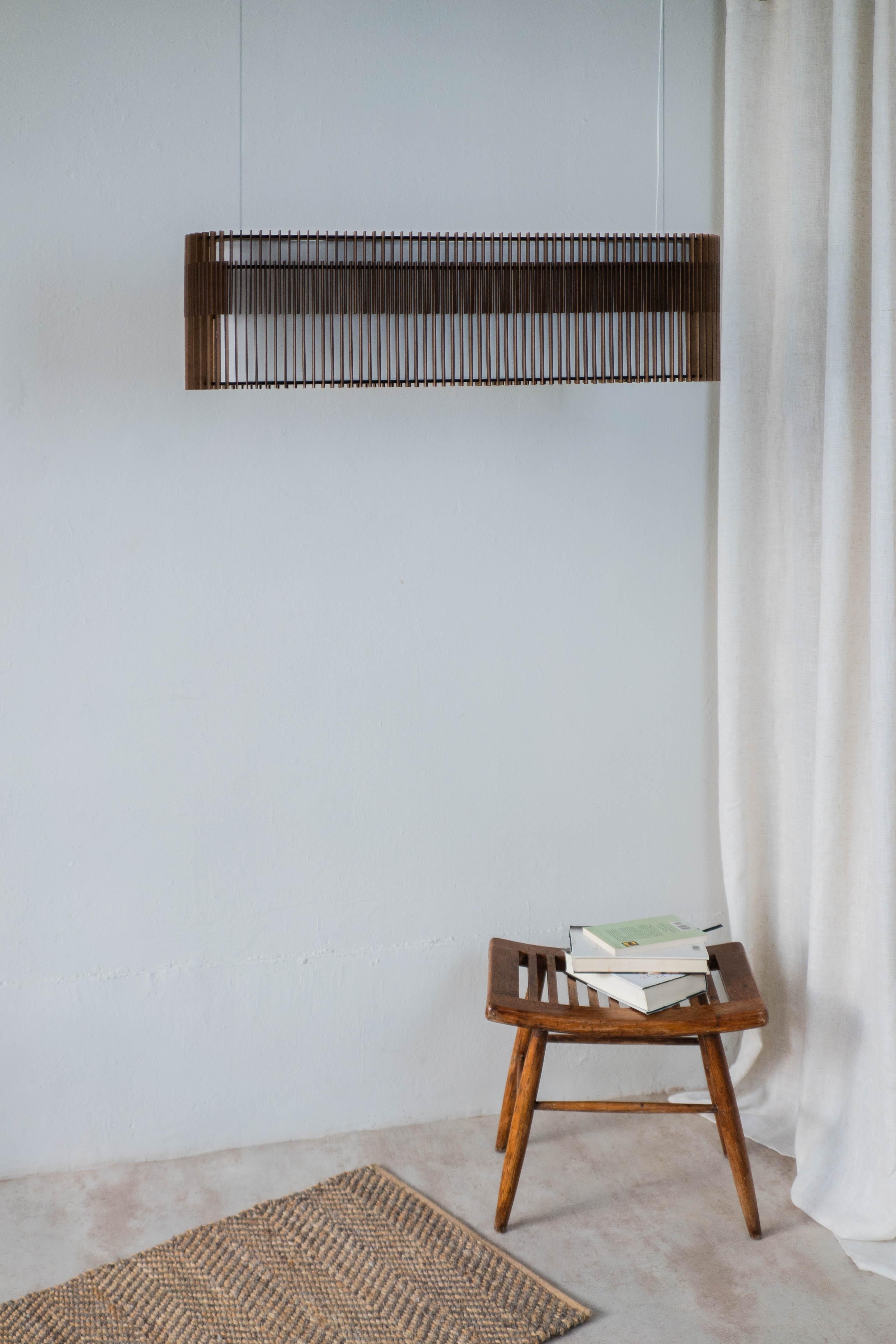 Moderne Contemporary, Handmade Double Suspension Lamp, Mdf Wood Large, L2000 en vente