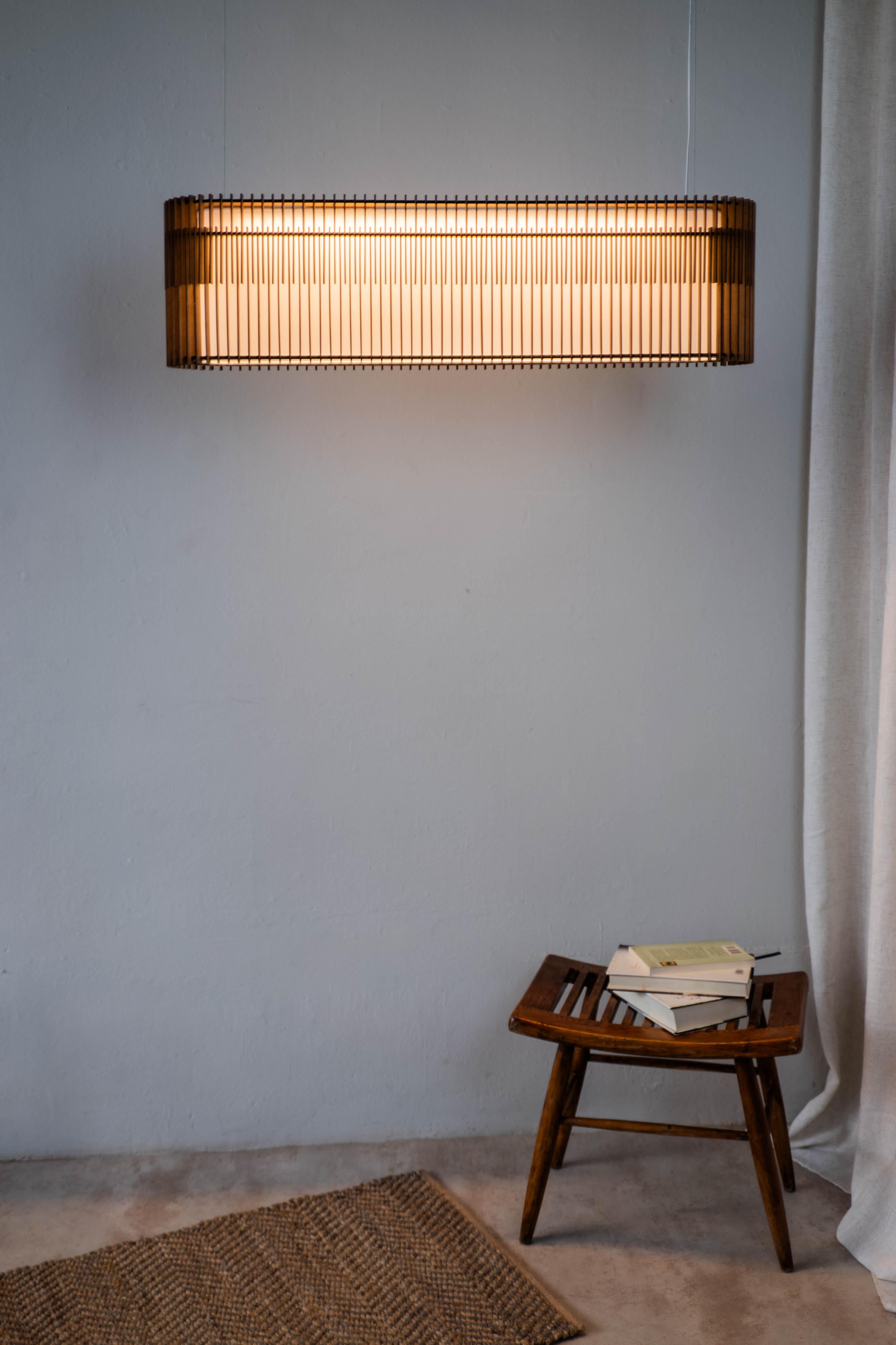 Espagnol Contemporary, Handmade Double Suspension Lamp, Mdf Wood Large, L2000 en vente
