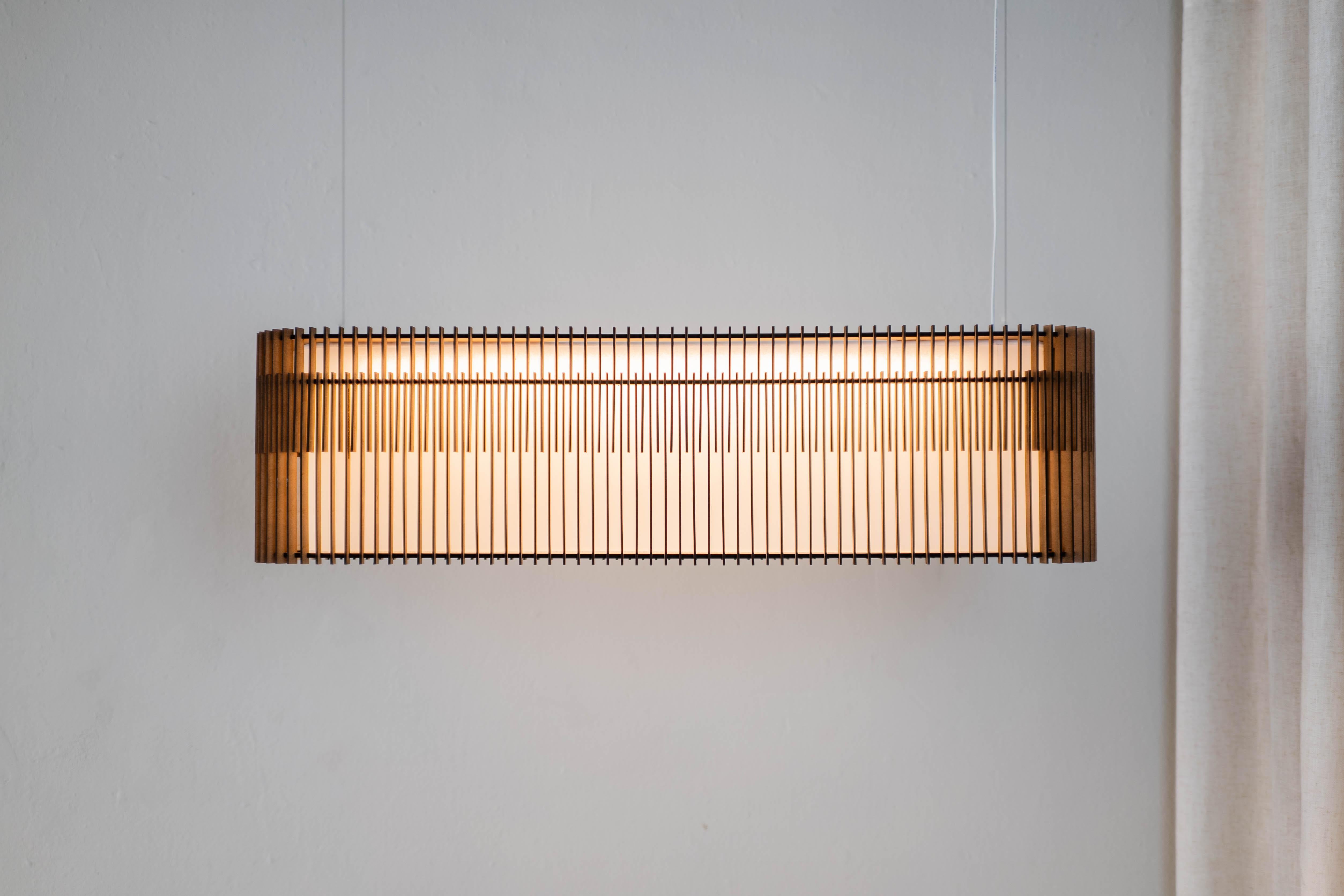 Contemporary, Handmade Double Suspension Lamp, Mdf Wood Large, L2000 Neuf - En vente à Barcelona, ES