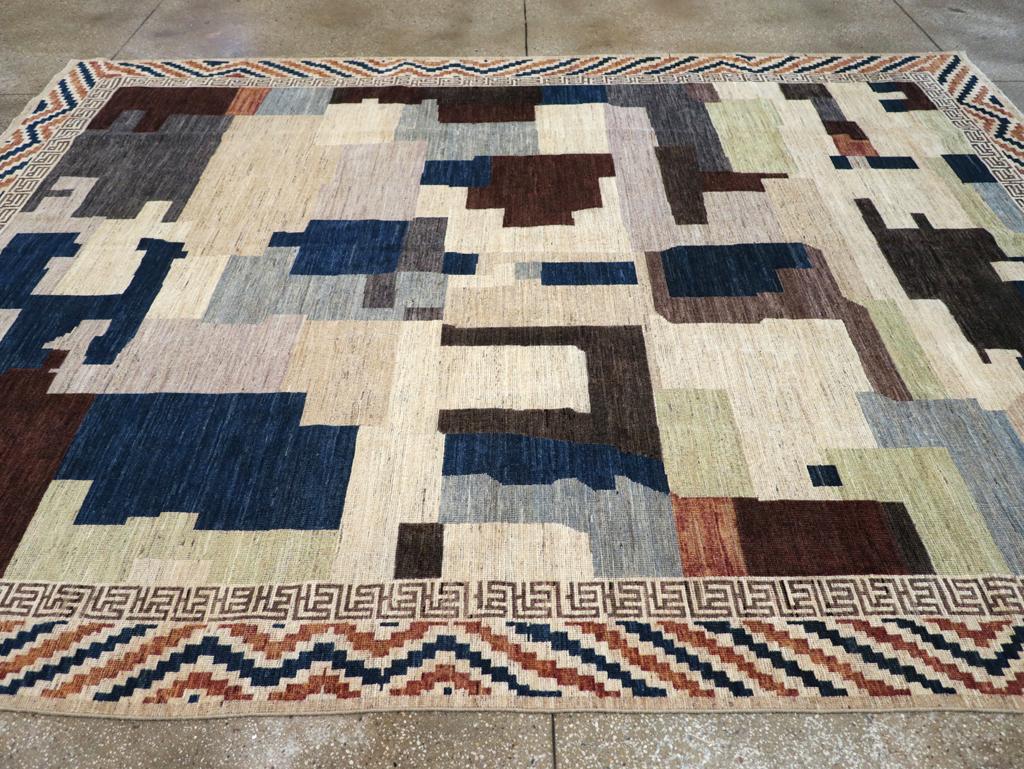 Modern Contemporary Handmade East Turkestan Khotan Camouflage Pattern Room Size Carpet  For Sale