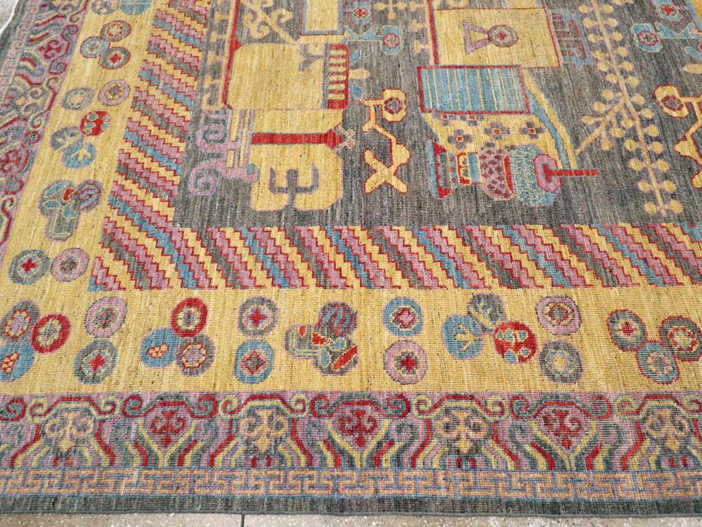 Hand-Knotted Contemporary Handmade East Turkestan Khotan Room Size Carpet For Sale