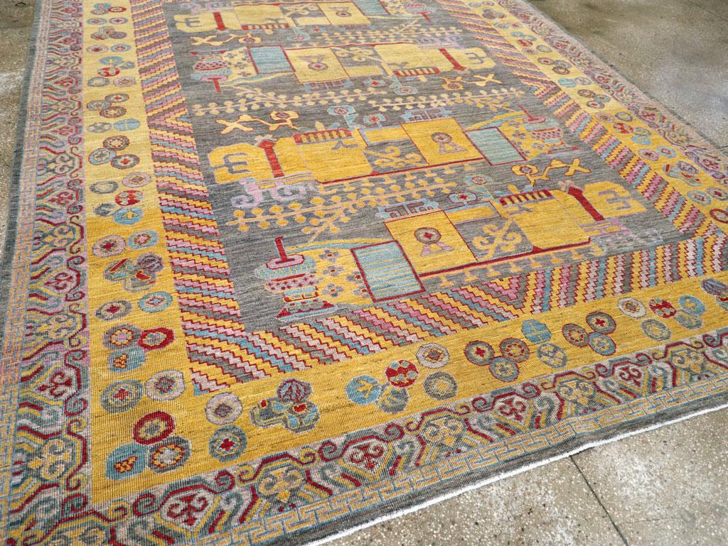 Contemporary Handmade East Turkestan Khotan Room Size Carpet In New Condition For Sale In New York, NY