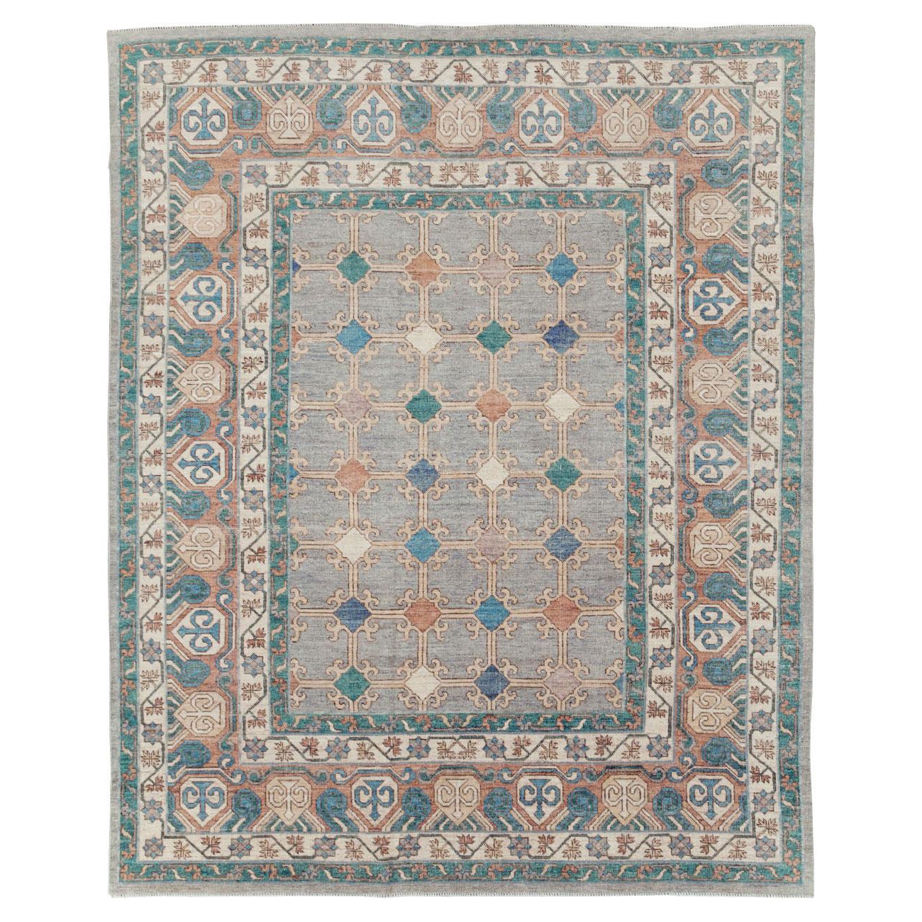 Tapis contemporain fait à la main du Turkestan oriental Khotan de taille normale