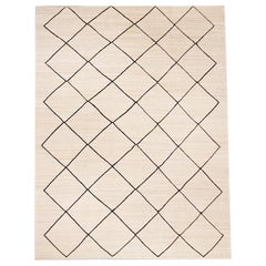 Contemporary Handmade Flatwave Black and Beige Kilim Wool Rug