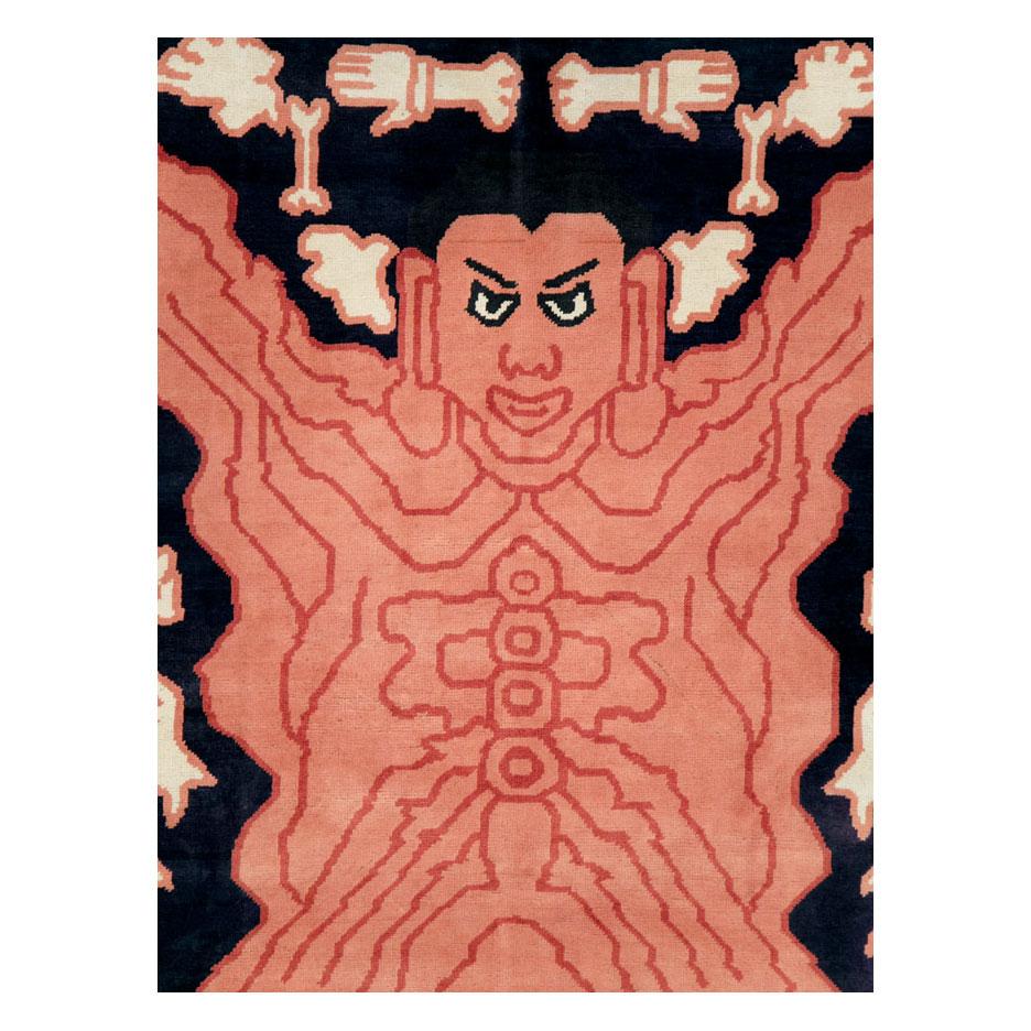 A modern Afghan Tantra rug with a pictorial depiction of a flayed man handmade during the 21st century.

Original versions were employed by Vajrayana Buddhists as seats of power during the practice of esoteric rites associated with protective