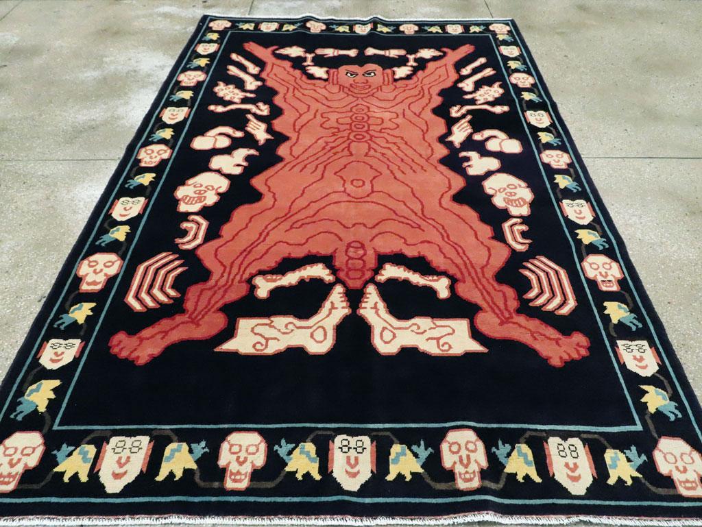 Folk Art Contemporary Handmade Flayed Man Tantra Accent Rug For Sale