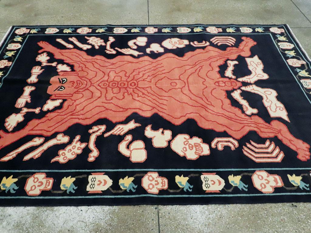 Contemporary Handmade Flayed Man Tantra Accent Rug In New Condition For Sale In New York, NY