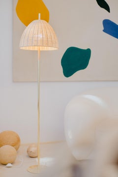 Contemporary, Handmade Floor Lamp, Natural Rattan Brass, Mediterranean Objects