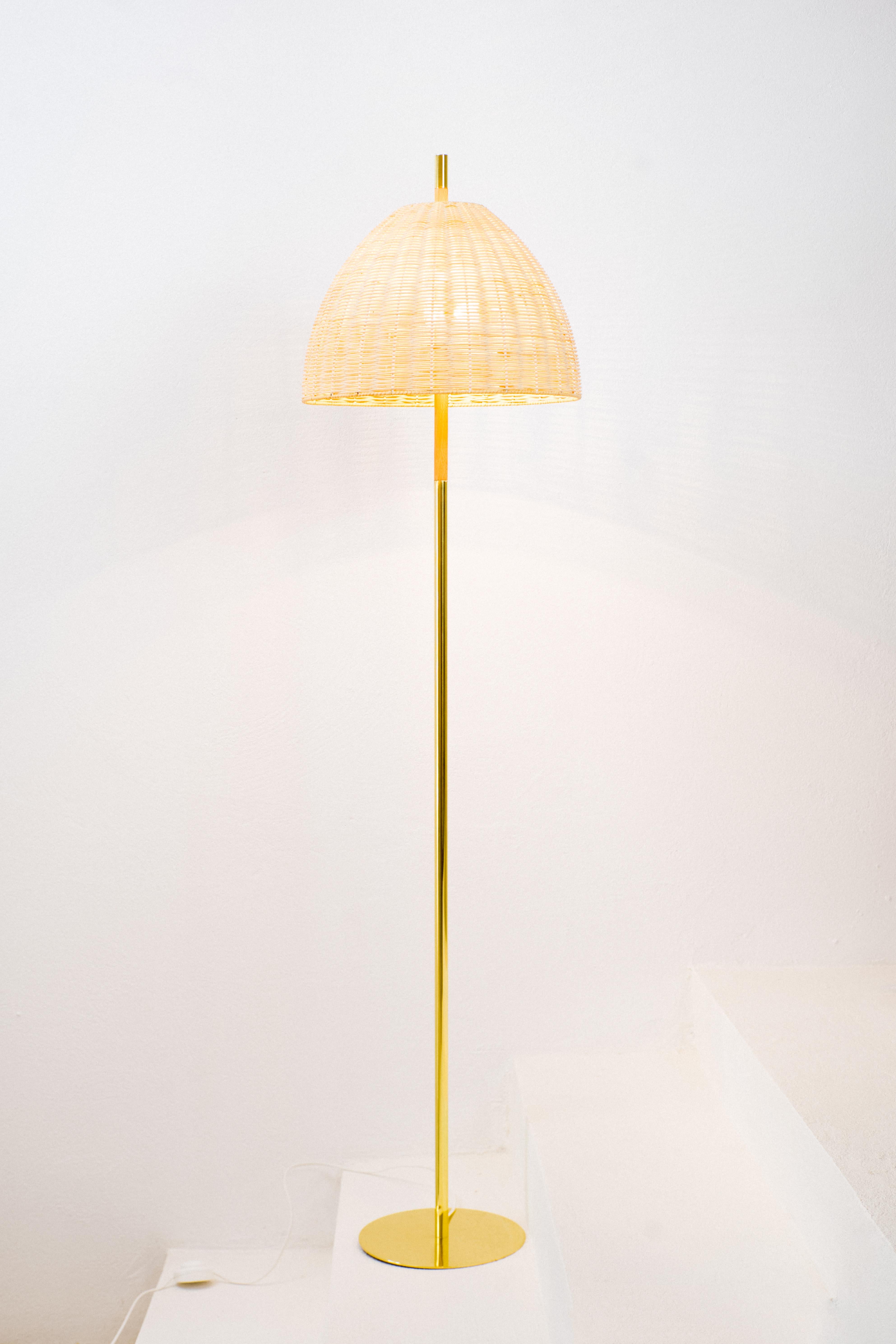 Modern Contemporary, Handmade Floor Lamp, Natural Rattan Brass, Mediterranean Objects For Sale