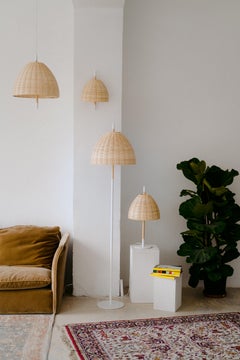 Contemporary, Handmade Floor Lamp, Natural Rattan, White, Mediterranean Objects