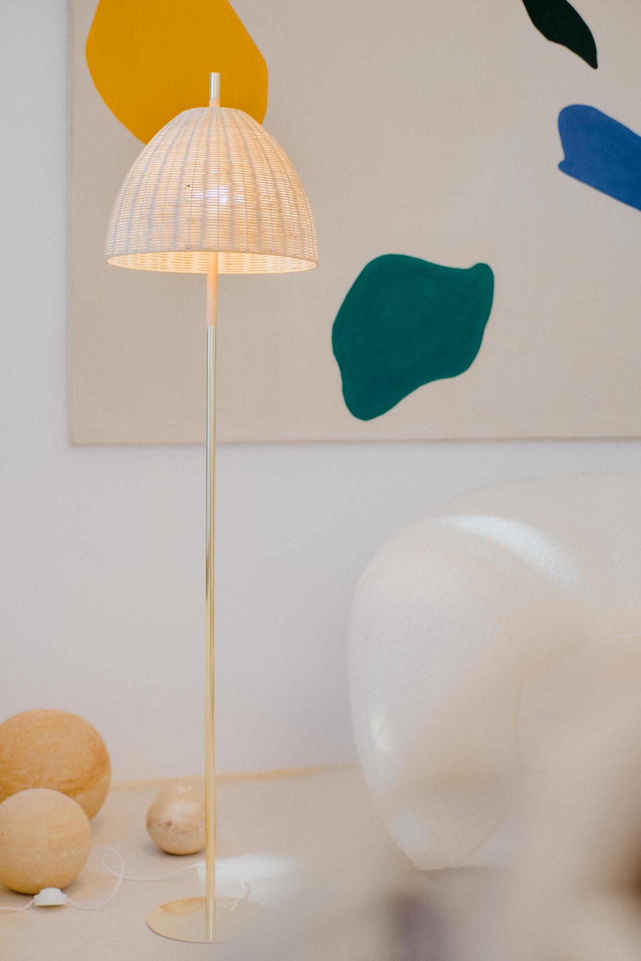 Contemporary, Handmade Floor Lamp, Natural Rattan, White, Mediterranean Objects Neuf - En vente à Barcelona, ES