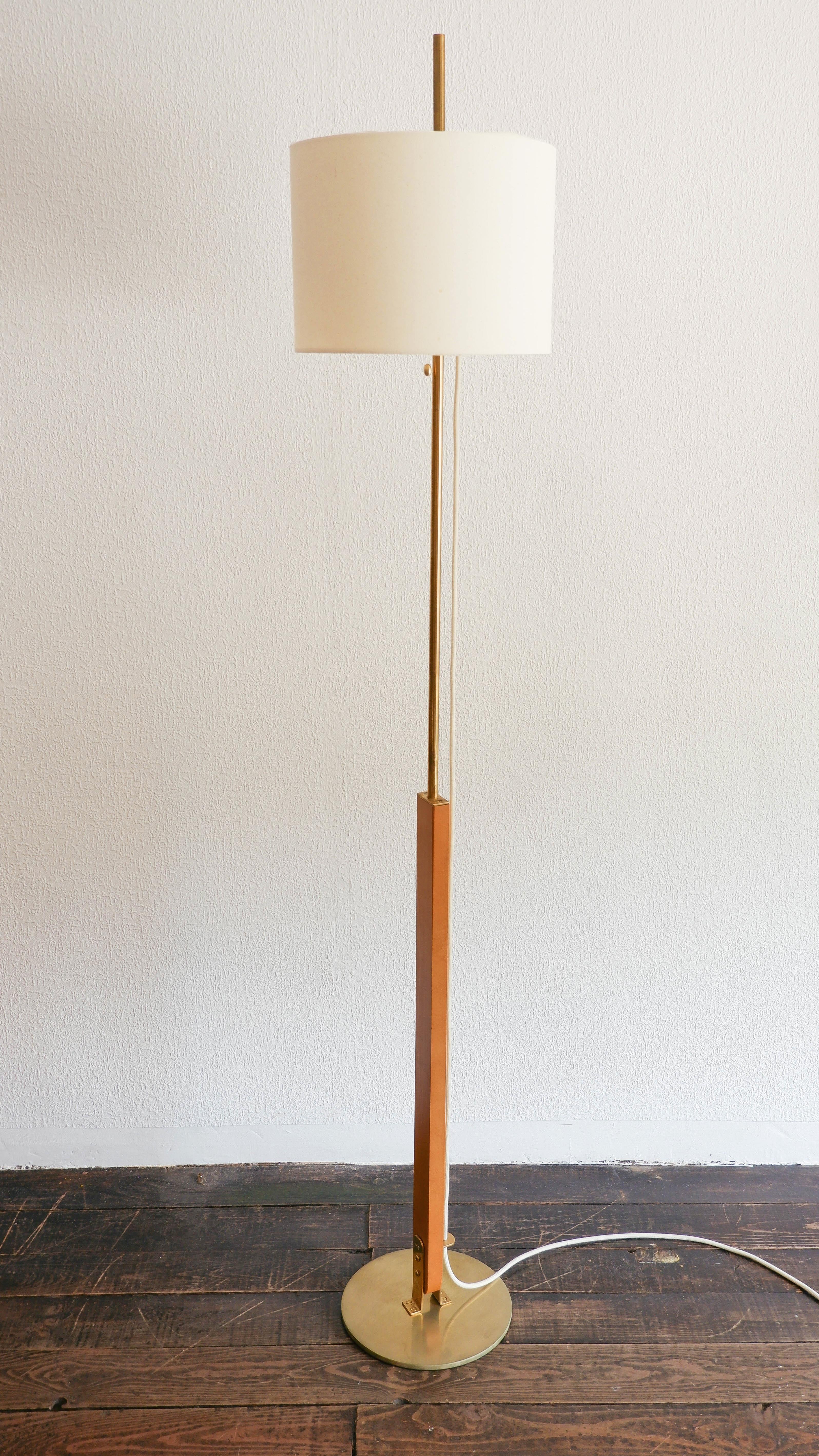 Contemporary, Handmade Floor Lamp, Wood, Brass, Fabric, Mediterranean Objects -A For Sale 6