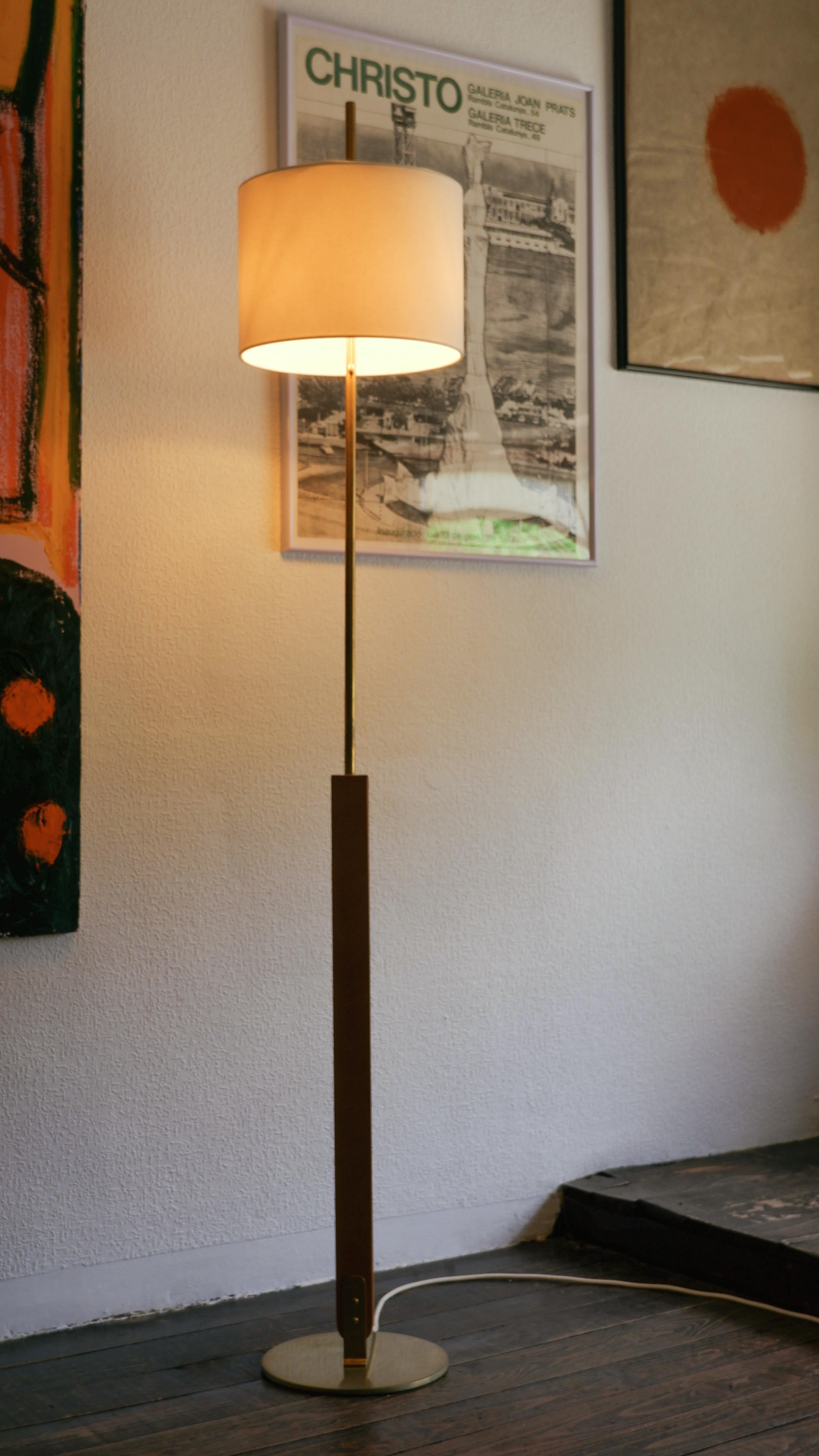 Contemporary, Handmade Floor Lamp, Wood, Brass, Fabric, Mediterranean Objects -A For Sale 11