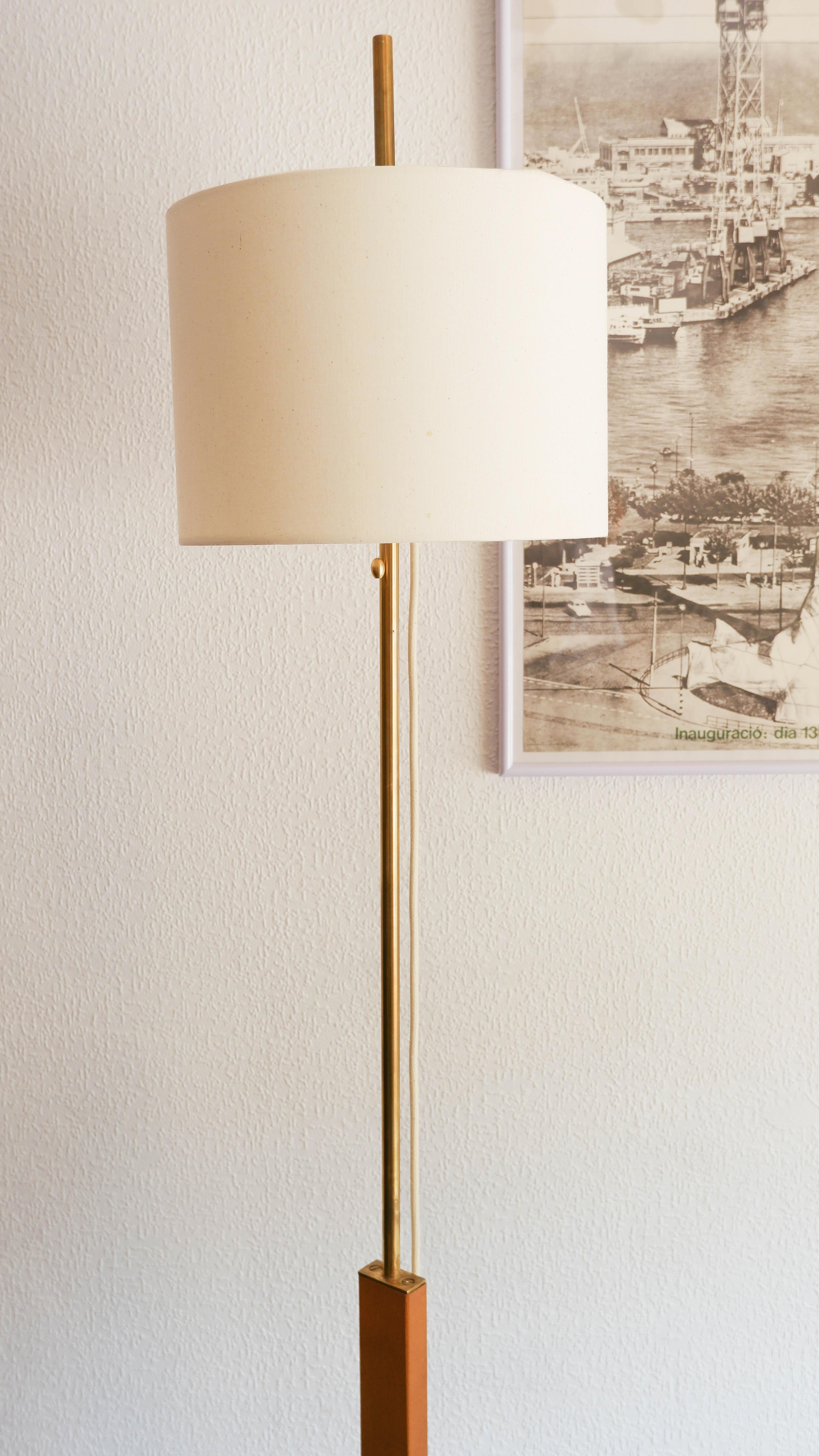Contemporary, Handmade Floor Lamp, Wood, Brass, Fabric, Mediterranean Objects -A For Sale 12