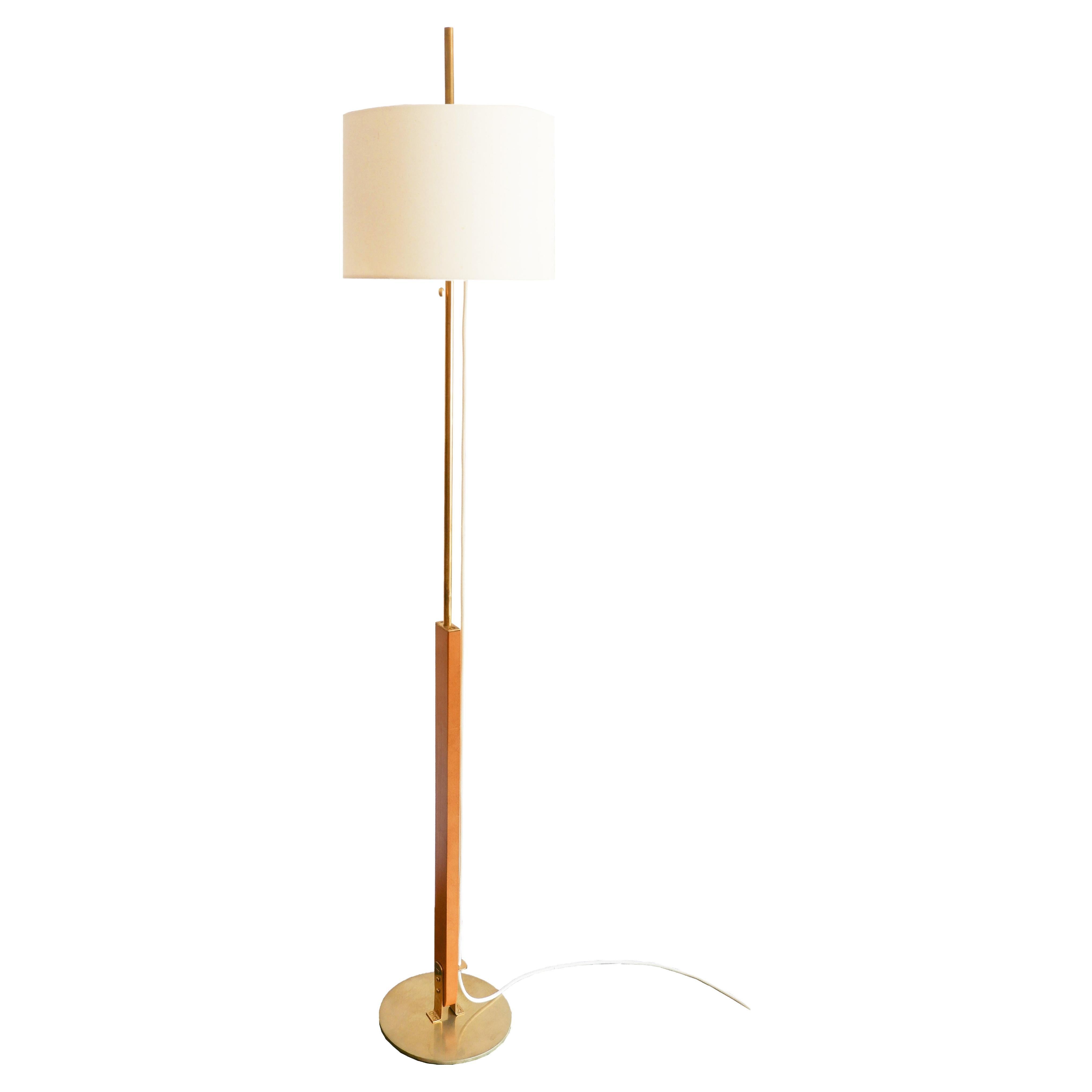 Contemporary, Handmade Floor Lamp, Wood, Brass, Fabric, Mediterranean Objects For Sale