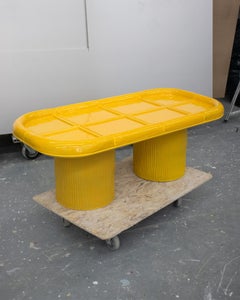 Contemporary Handmade Glossy Yellow Ceramic Raft-Inspired Coffee Table